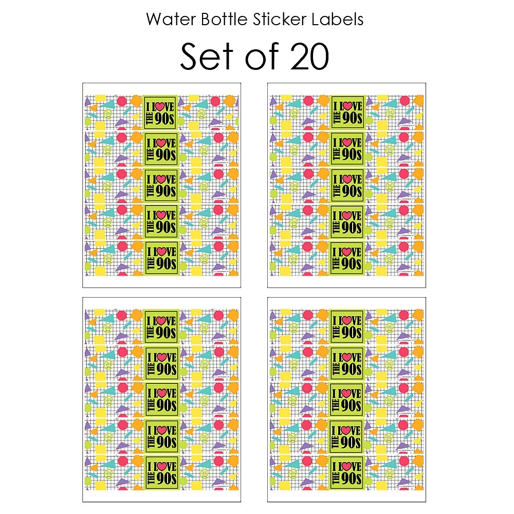 90's Throwback Party Water Bottle Sticker Labels - Set Of 20 Self-Adhesive 8.5x2 Inch Labels