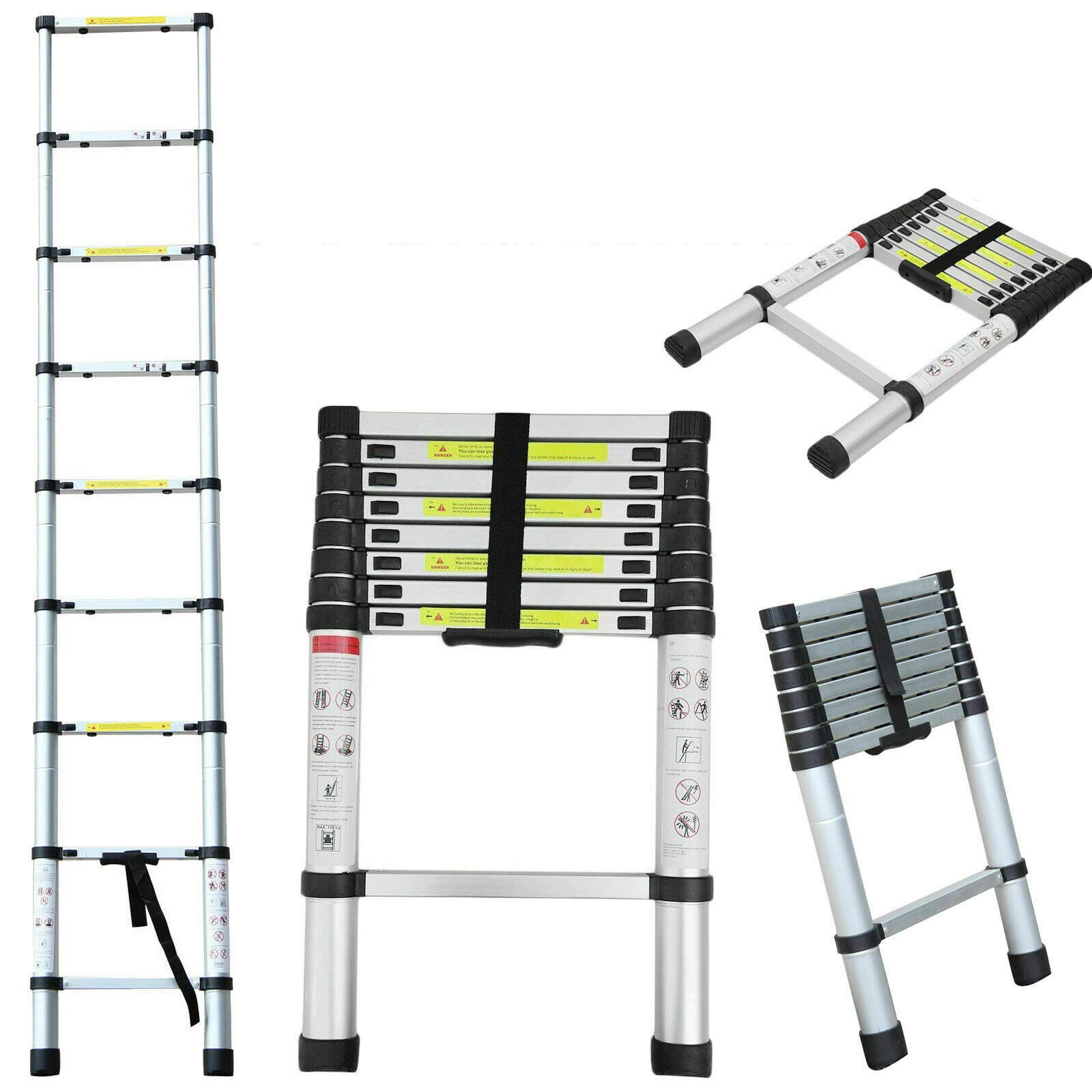 Jaosy Telescopic Ladder 2.6M 8.5Ft Stainless Steel Lightweight Portable Extension Ladder Diy Multipurpose Ladders Max Load 330 Lb En131 For Loft Home Office Outdoor Indoor