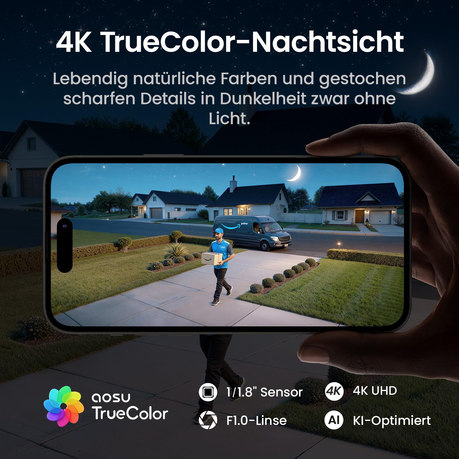 aosu T2 Ultra Zestaw 4 Kamer Solarnych 4K UHD WiFi — 360° Obrót, Auto-Tracking, Kolorowa Noktowizja, Stacja aosuBase 2.0, bez Abonamentu — miniatura 4