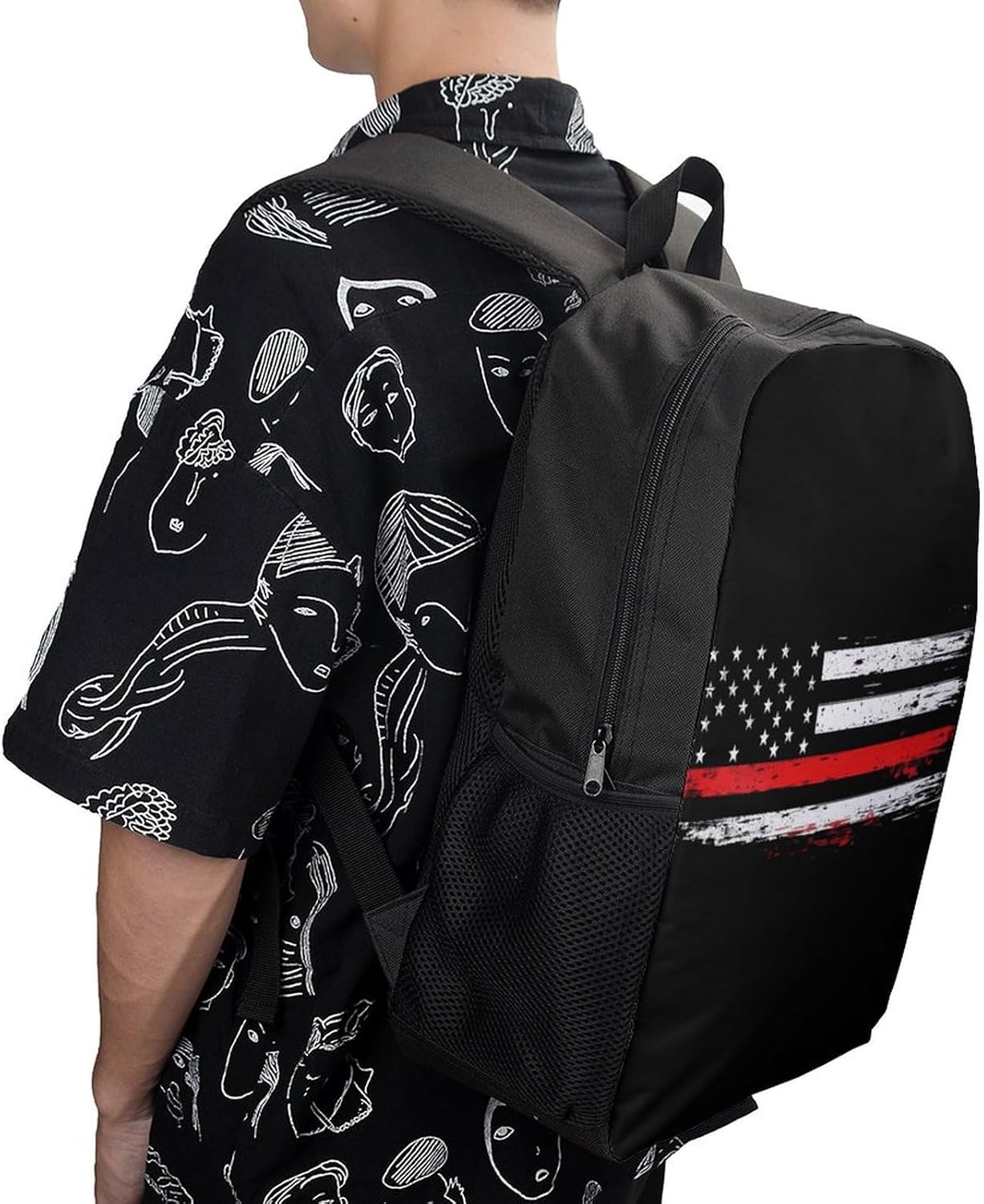 US Flag Thin Red Line Flag Laptop Backpack for Men Women 17 Inch Shoulder Bag Travel Daypack