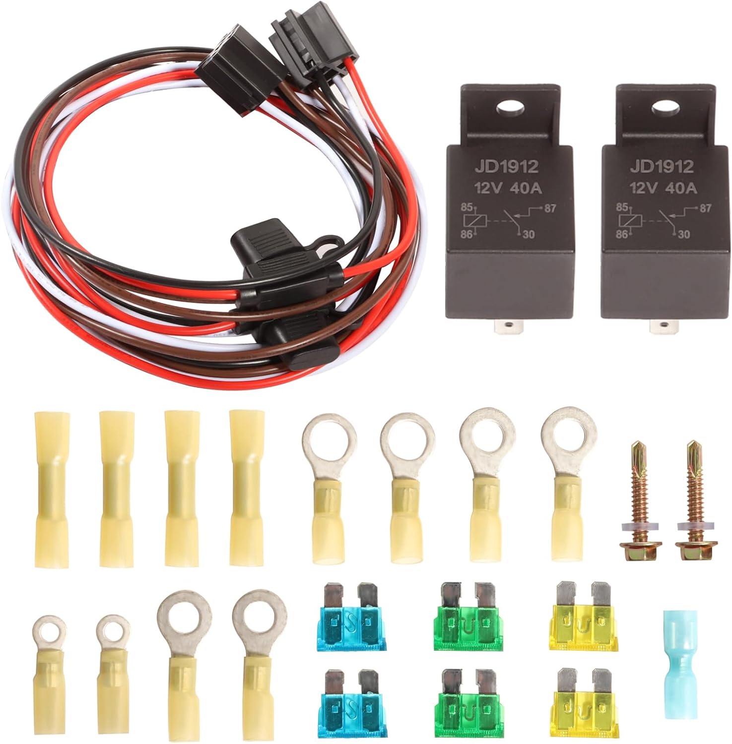 Electric Fan Relay Kit Dual 12V 40AMP Waterproof Thermostat Sensor 185°F On Radiator Cooling