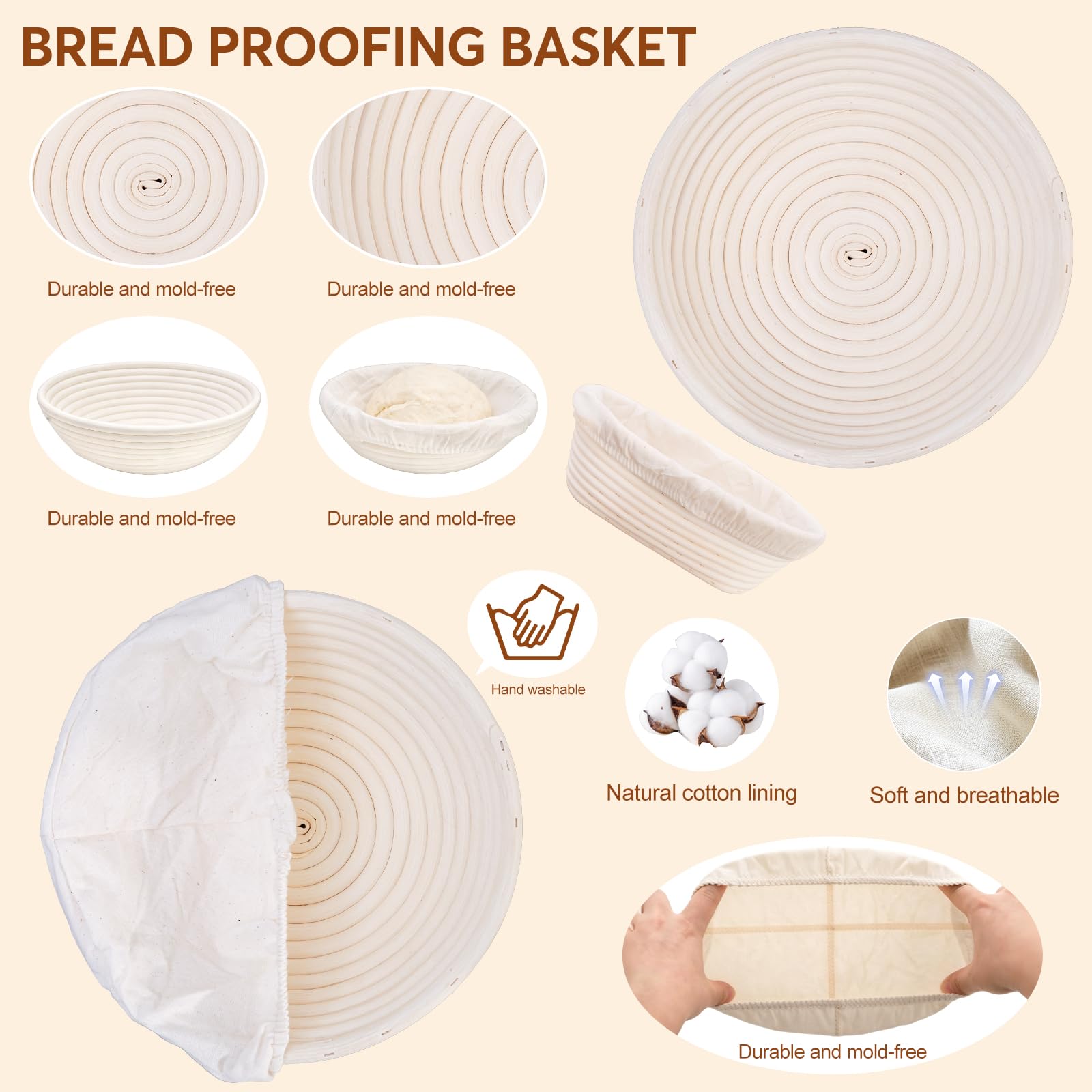 Sauerteig Brot Bakset mit hochwertigem Gusseisentopf | Gärkorb Brot mit Brotbackzubehör, Sauerteig Zubehör,Brotbackset, Gärkörbchen für Hobbybäcker und Sauerteig Brot Liebhaber