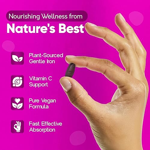 Miniatura 8 de Losoki Bisglicinato de hierro de 20 mg con vitamina C, ginseng americano B12 y probióticos, suave para el estómago, apoya la deficiencia de energía