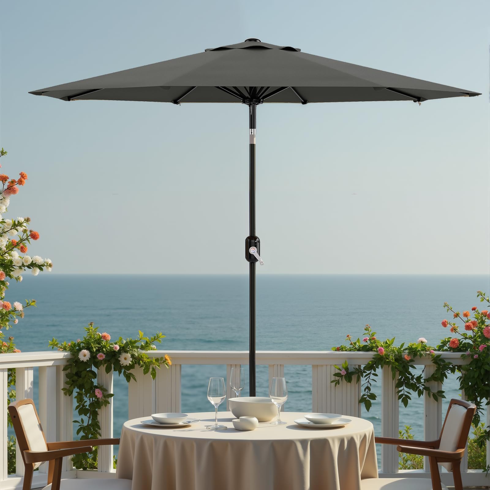 Garvee Parasol De Jardín 270 cm – Protección UV50+, Impermeable, 8 Varillas Robustas, Manivela y Inclinación Regulable – Ideal Para Terraza, Balcón, Piscina y Exterior