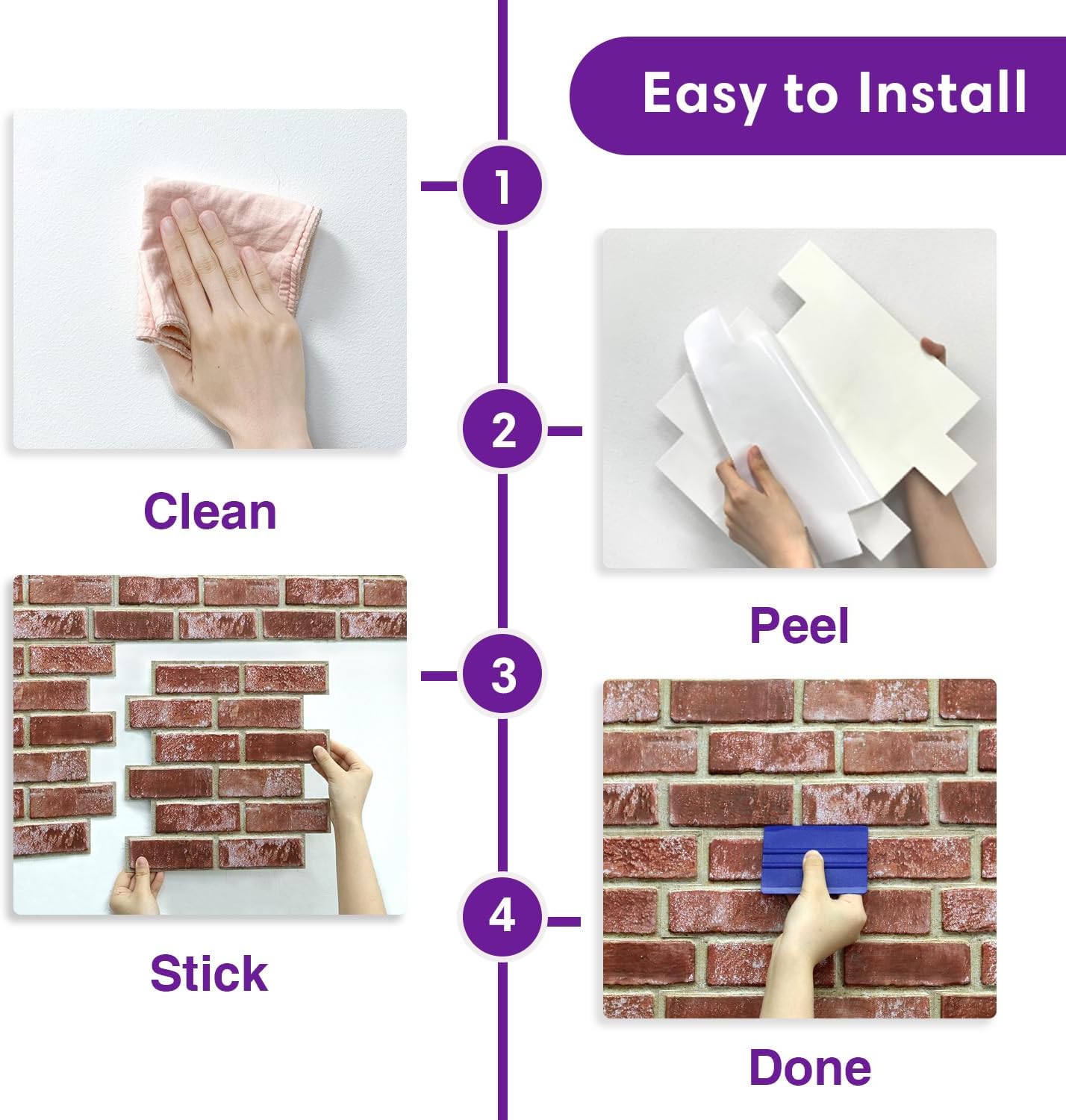 3D Peel and Stick Faux Brick Wall Panels 11.8" x 11.8" 10-Pack, Small Brick-Look Wall Sticker, Thin Lightweight PVC Self Adhesive Wall Tiles for Interior Decor, Red Orange