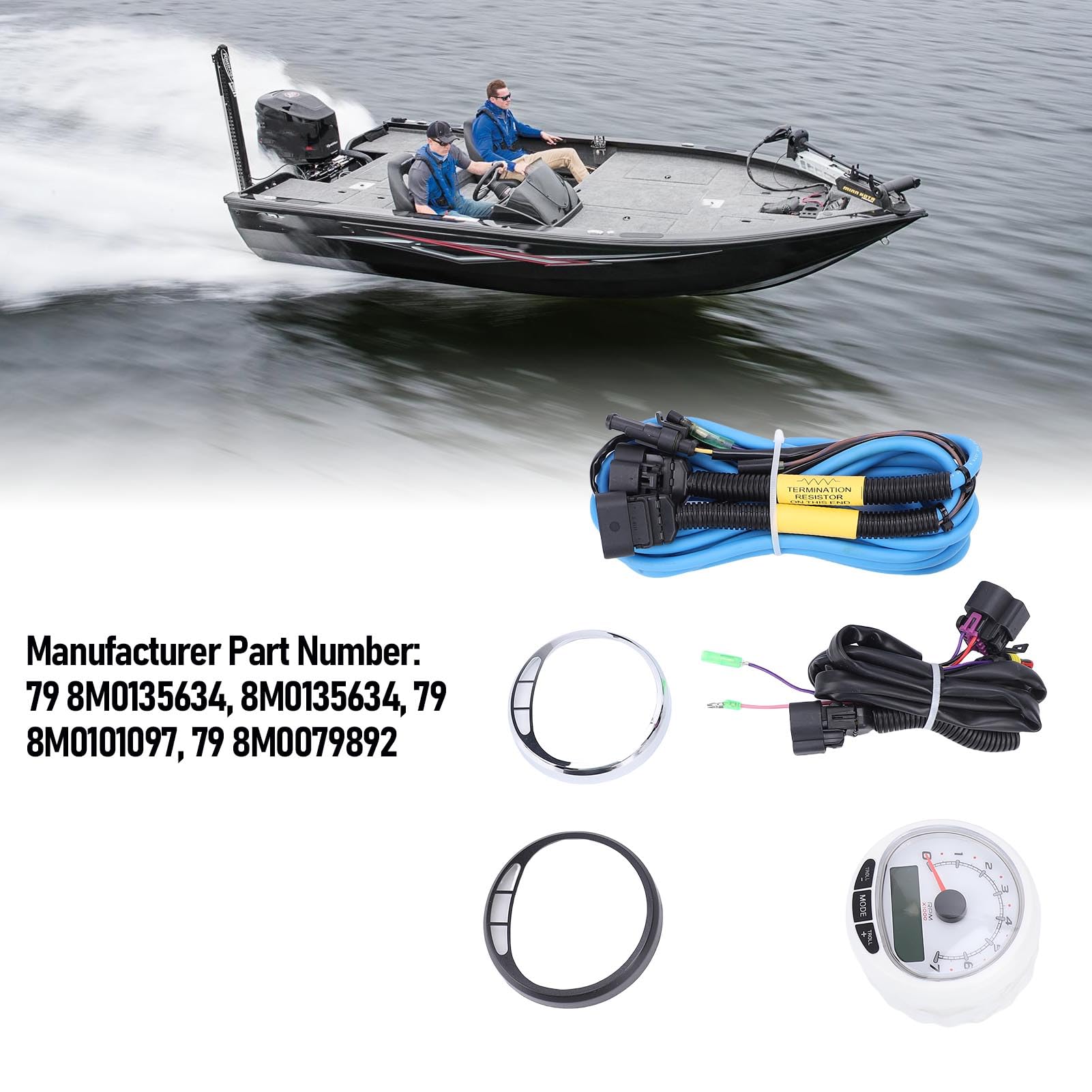 Kit de Tacómetro Marino de 85 Mm con Arnés de Cableado, Medidor de Tacómetro de RPM para Barco 7000RPM, 79 8M0135634, Pantalla Tablero, Medidor RPM para Smart Craft SC1000