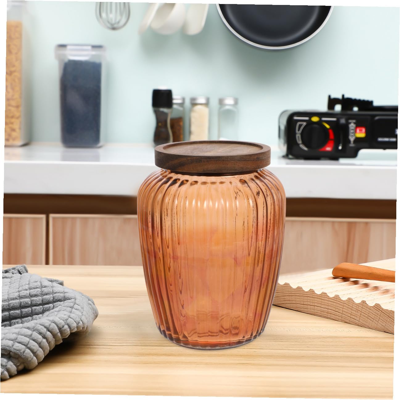 ULTECHNOVO Barattolo Ermetico in Vetro Trasparente da 2200ml Contenitore Versatile con Coperchio in Legno e Silicone per Alimenti Secchi e Cucina Domestica