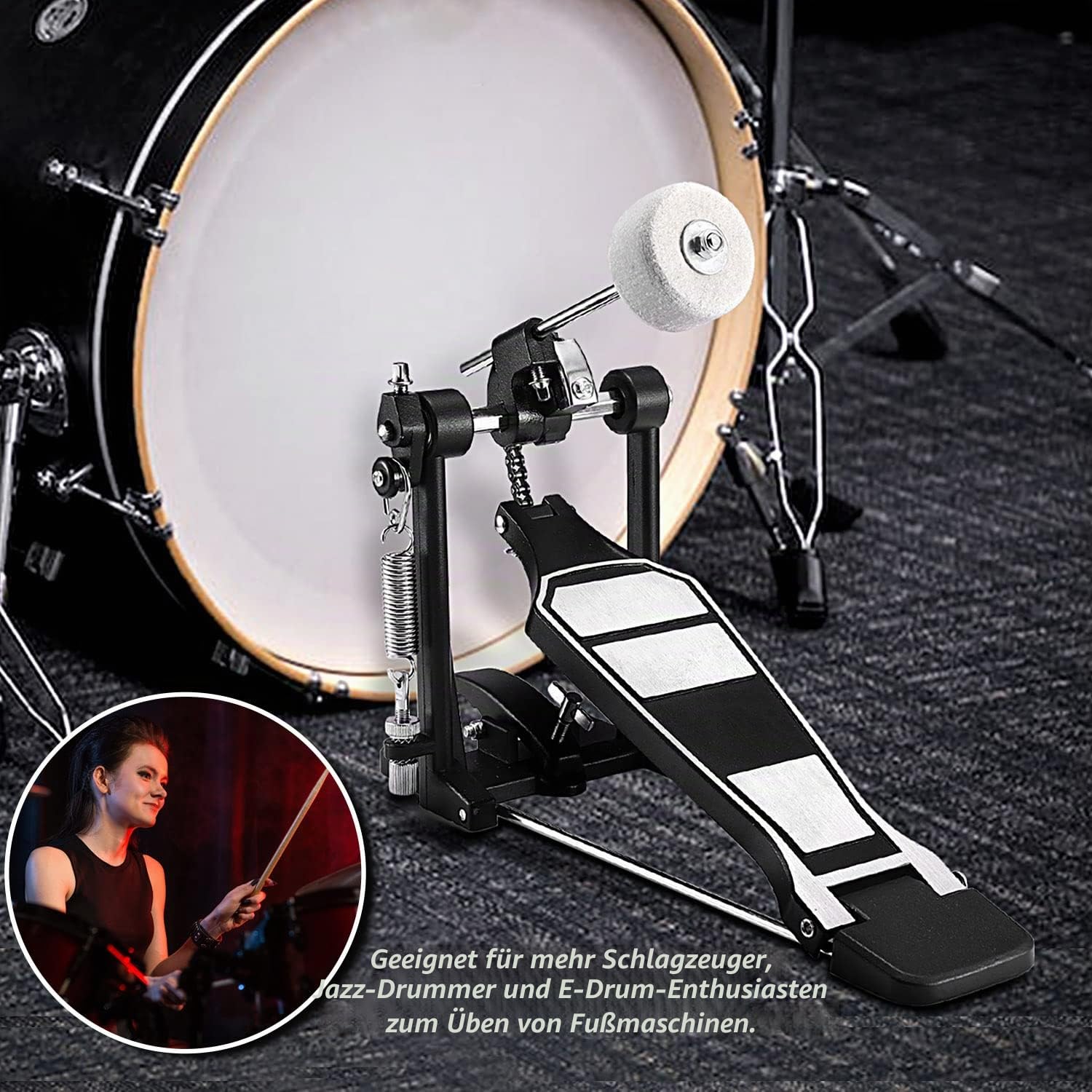 Facmogu Single Kick Bass Drum Pedal, Kick Drum Pedal mit Classic Felt Beater Stick & Key für Foot Percussion Set Instrument, Single-Chain Heavy-duty für Anfänger & Pro Drummers