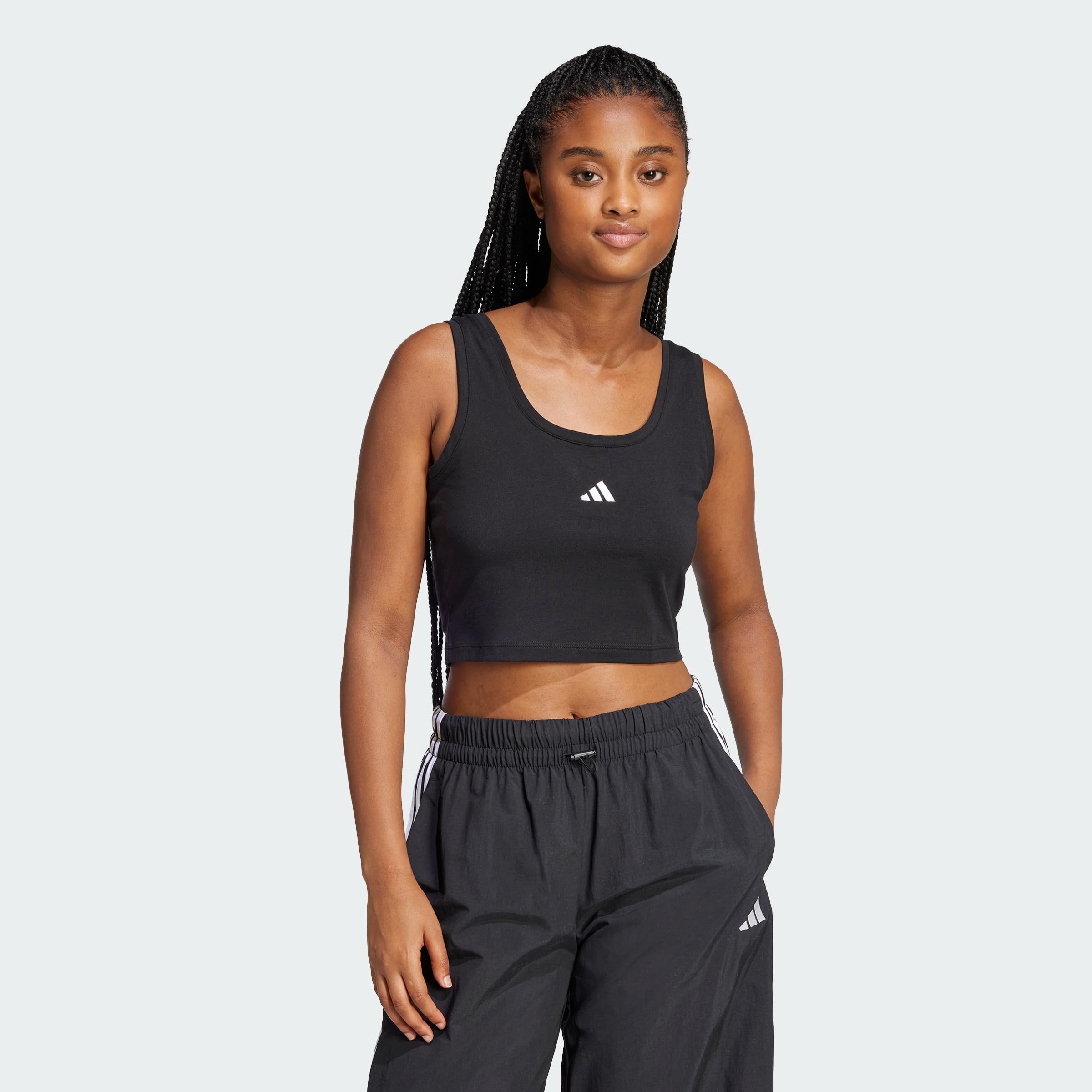 adidas Women's Essentials Small Logo Cotton Lifestyle Tank Shirt, Black/White, XS