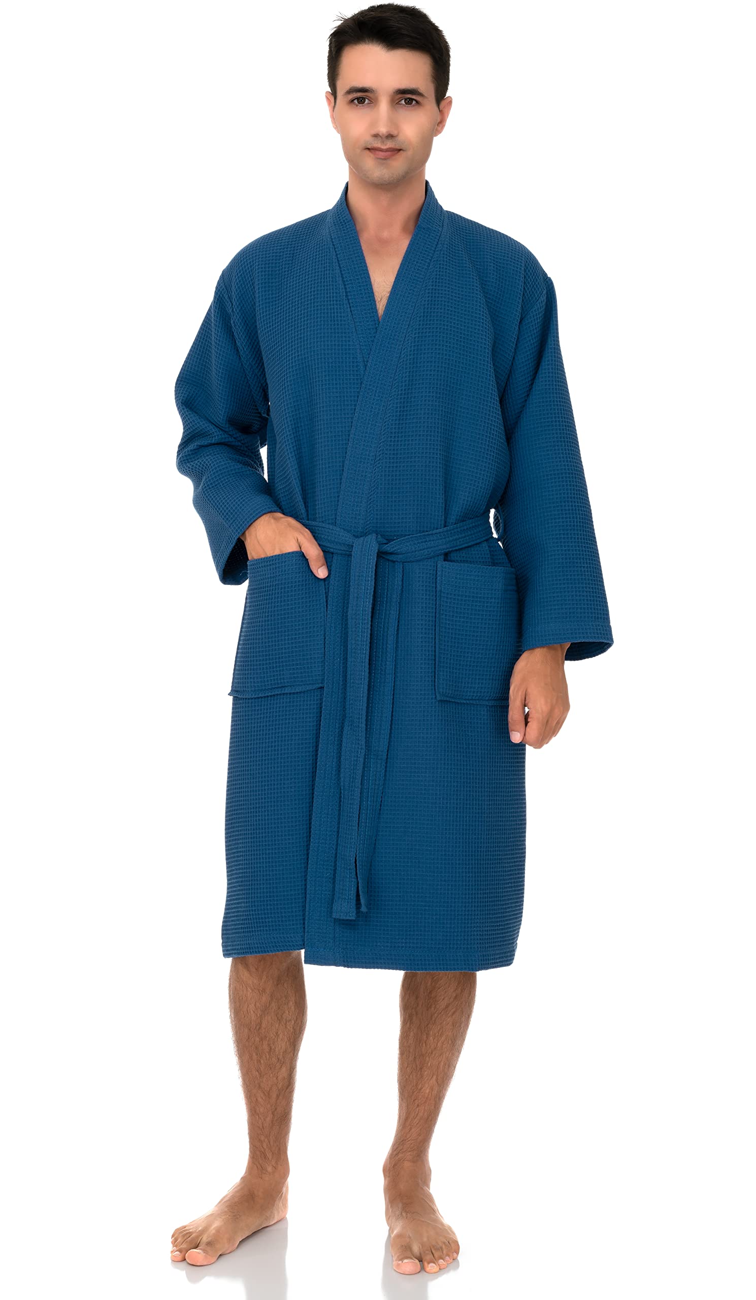TowelSelections Mens Waffle Robe Spa Kimono Bathrobe Lightweight Shower Bath Robe for Men XS to 2X