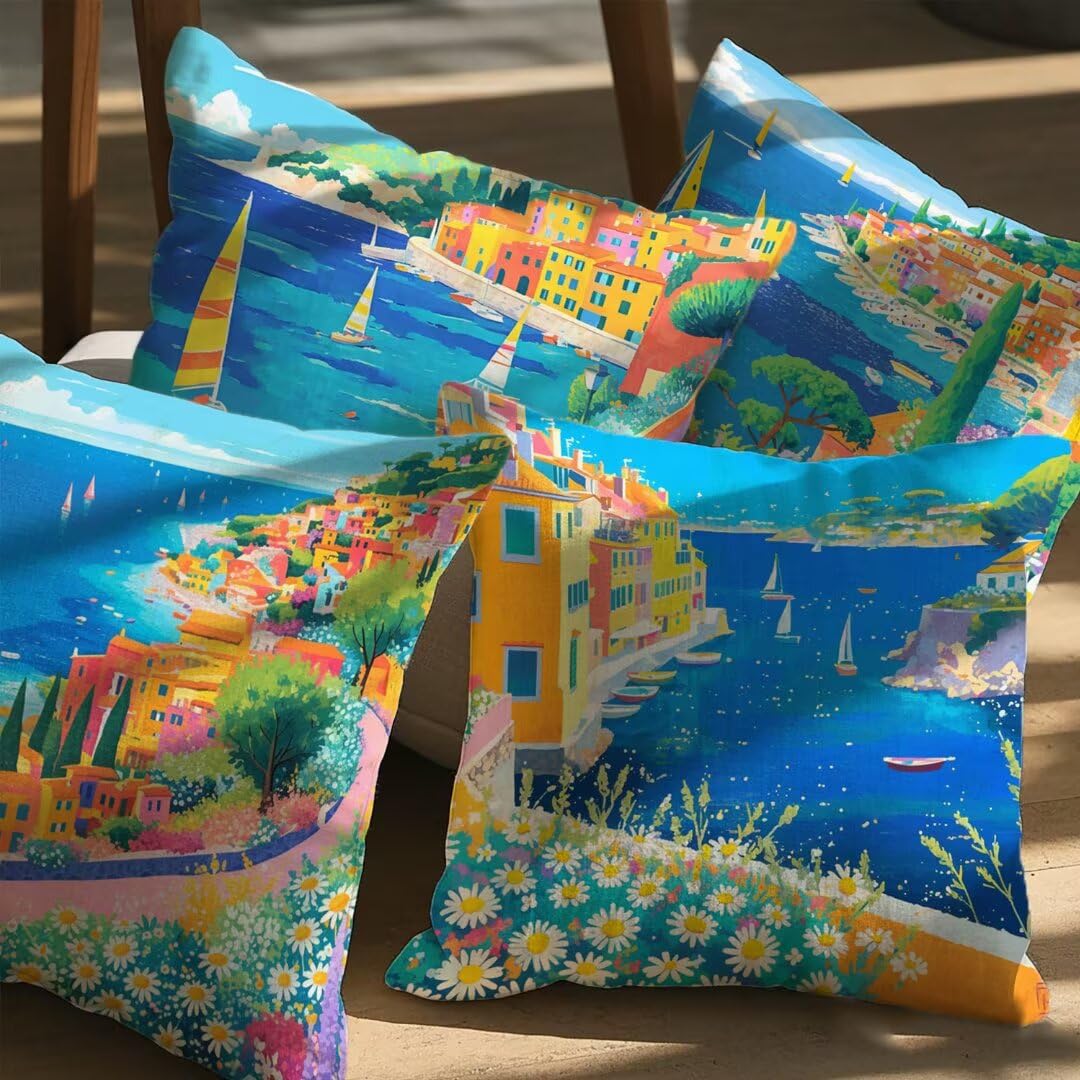 Fundas Cojines 45x45 cm Exterior Cojines Mar Fundas de Almohada Juego de 4, Cuadrados Funda Cojin Verano Almohadas con Cremallera, Sofa Cama Decorativos para Hogar, Jardín, Salón y Dormitorio Ym191