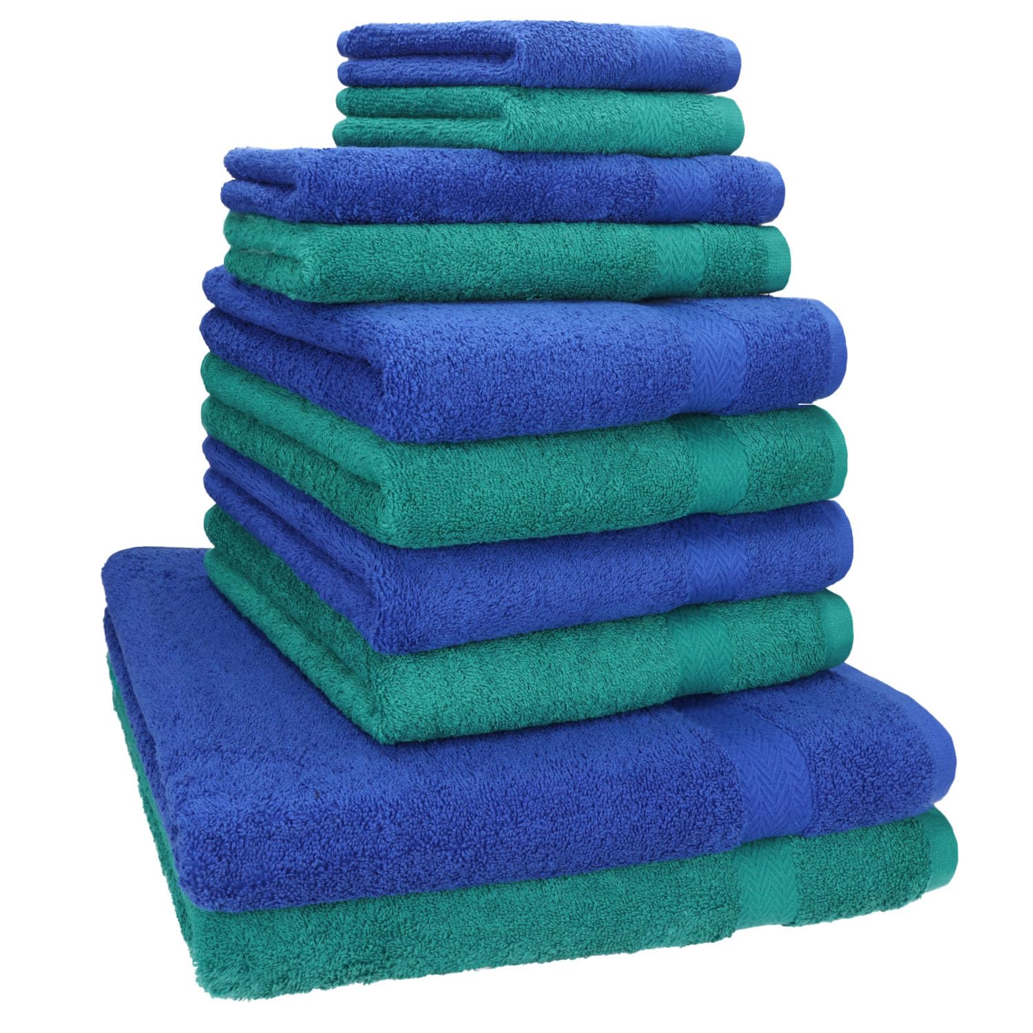 Betz Juego de 10 Toallas Classic 100% algodón 2 Toallas de baño 4 Toallas 2 Toallas de Mano 2 Toallas Cara de Color Verde Esmeralda y Azul
