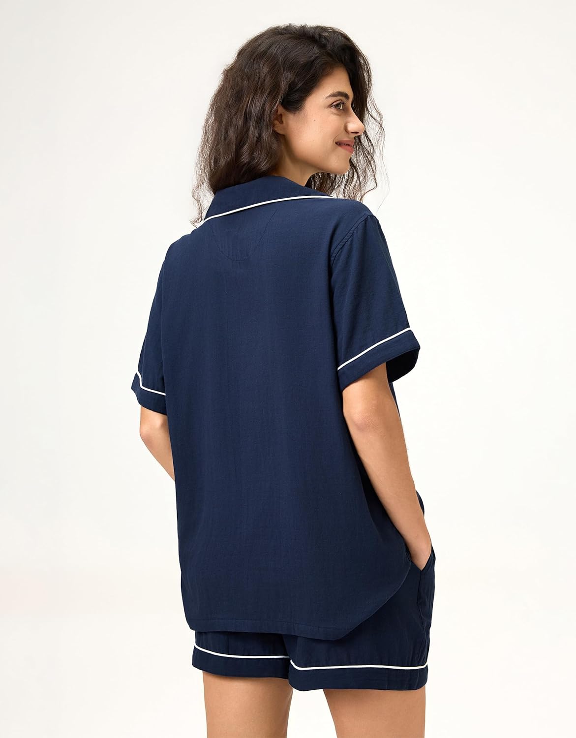 BESTOUCH Women's Pajama Sets 100% Pure Cotton Muslin Linen Feel Sleep Shorts Pjs 2 Piece Soft Sleepwear Lounge Set for Women - Image 3