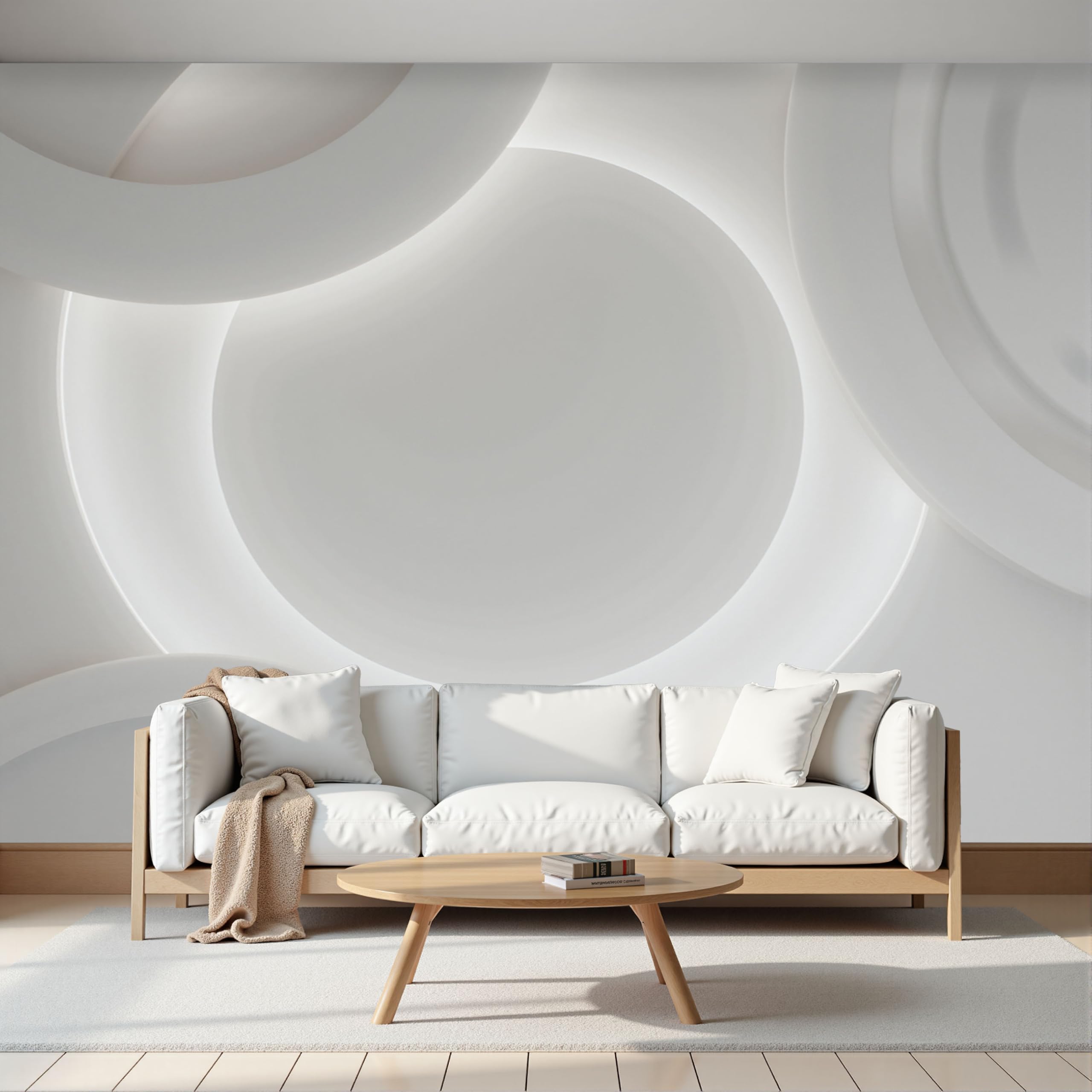 Papier Peint Panoramique Relief 3D Pour Agrandir Salon Moderne Mur Blanc 300X210Cm
