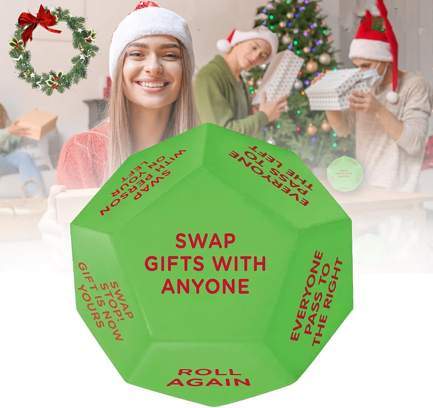 Santa Swap Gift Exchange Dice Game – Oversized Wooden Die For White Elephant, Christmas Party, Family Fun