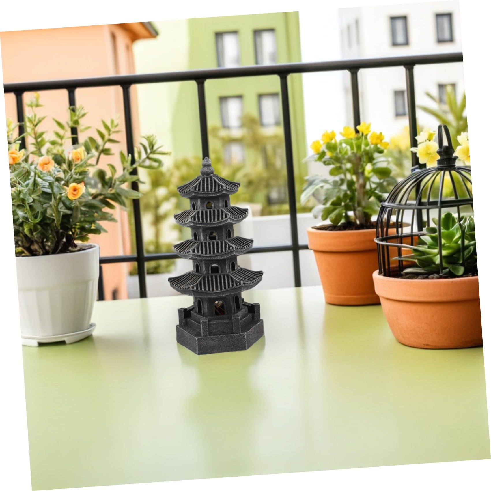 Sosoport Lanterna Solare a Pagoda Giapponese in Resina da Giardino, Decorazione Orientale per Esterni Illuminazione a LED per Vialetti e Patio, Luce Solare da Esterno per Atmosfera Serale