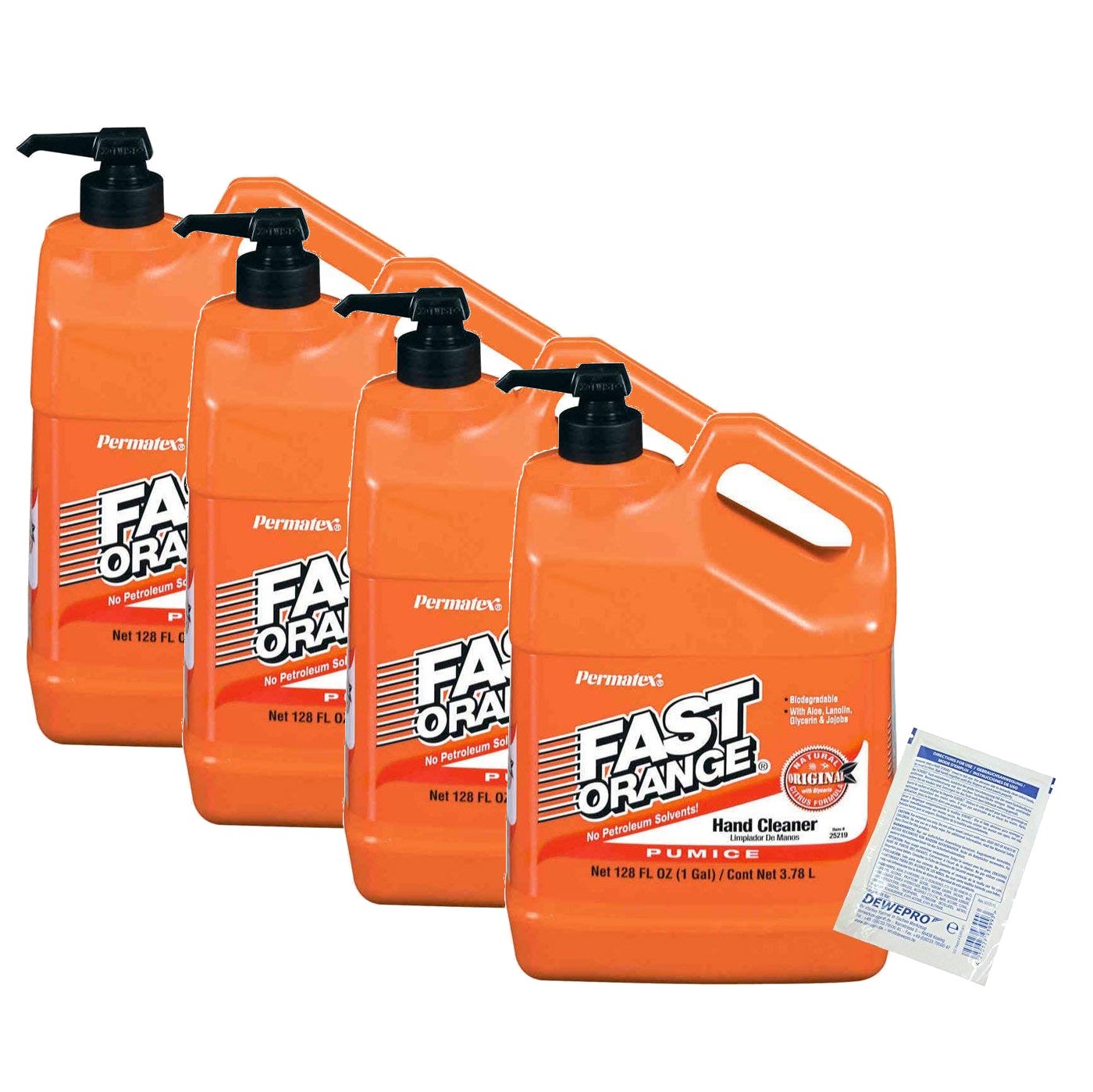 Permatex Fast Orange Lot de 4 bidons de 3,78 l avec pompe – Le nettoyage parfait des mains avec 4 nettoyants DEWEPRO SingleScrubs