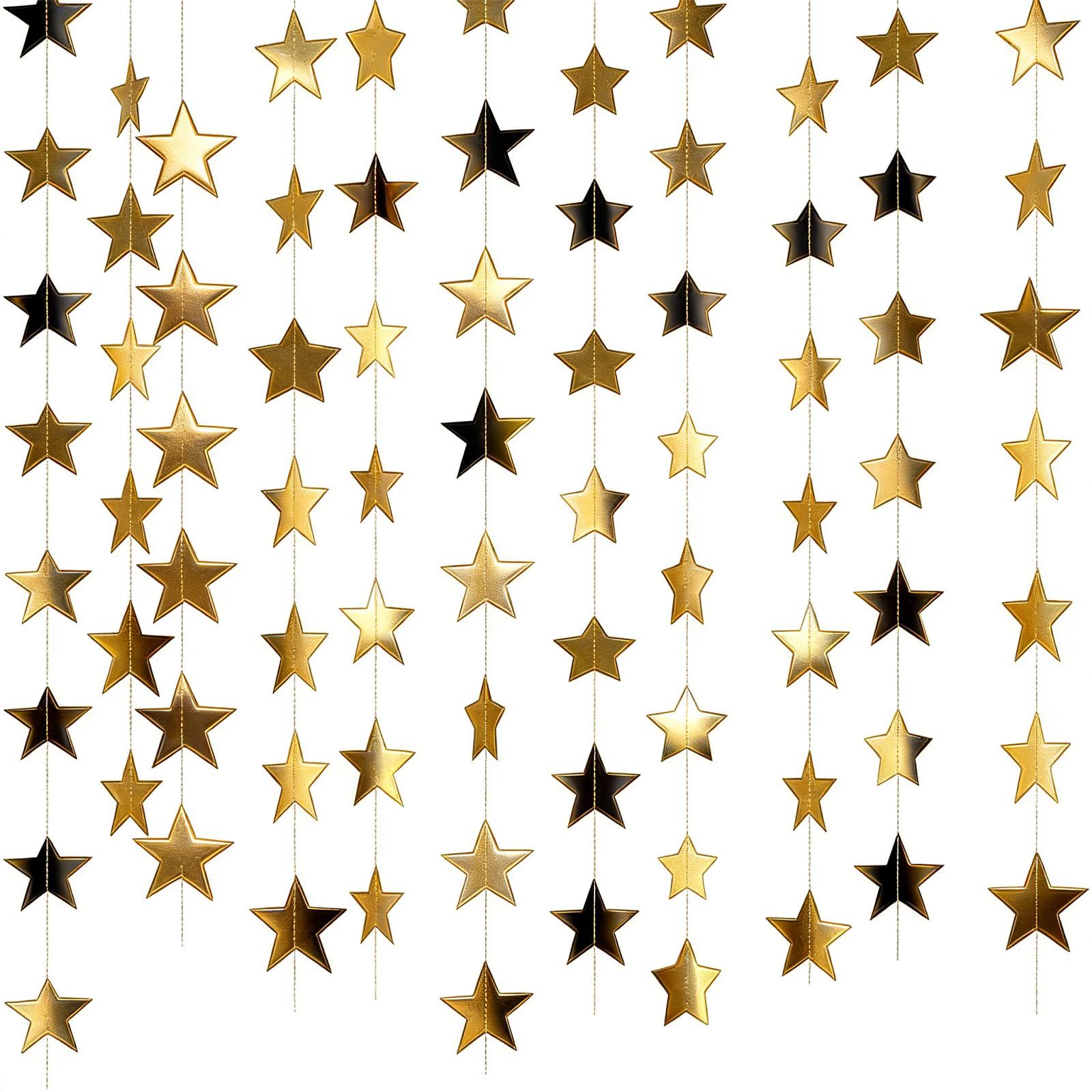 Gold Star Garland, 105 Feet Reflective Star Paper Garland Sparkling Stars Bunting Banner Hanging Decoration Twinkle Little Stars Party Garlands for Holiday Wedding Anniversary Decors