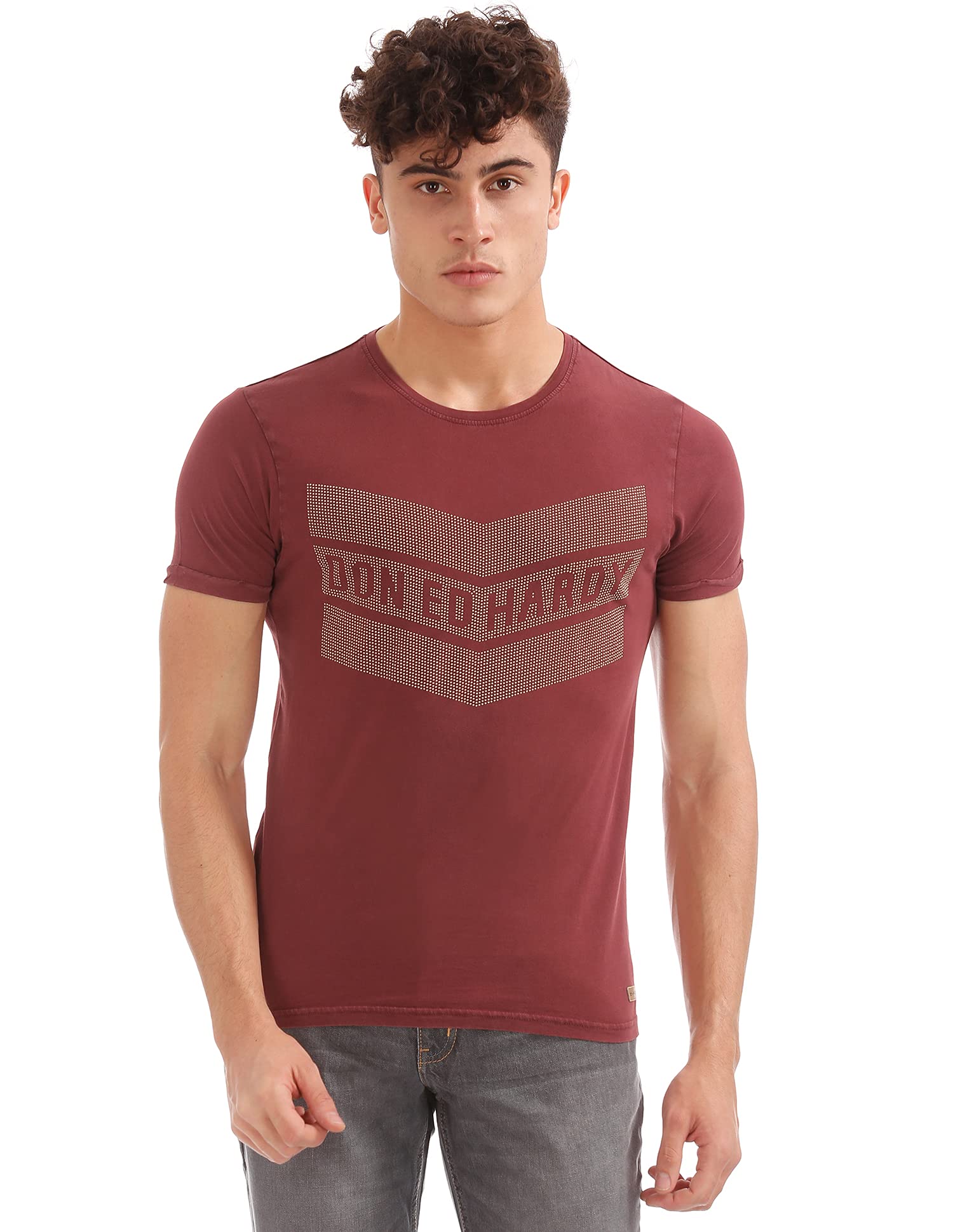 Ed Hardy Mens Solid Regular Fit T Shirt Ehts1025 Red Desertcart