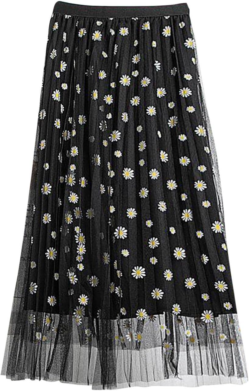 KIMODOWomen's All Seasons High Waist Swing Pleated A Line Full Length Front Slit Belted Maxi Long Skirt