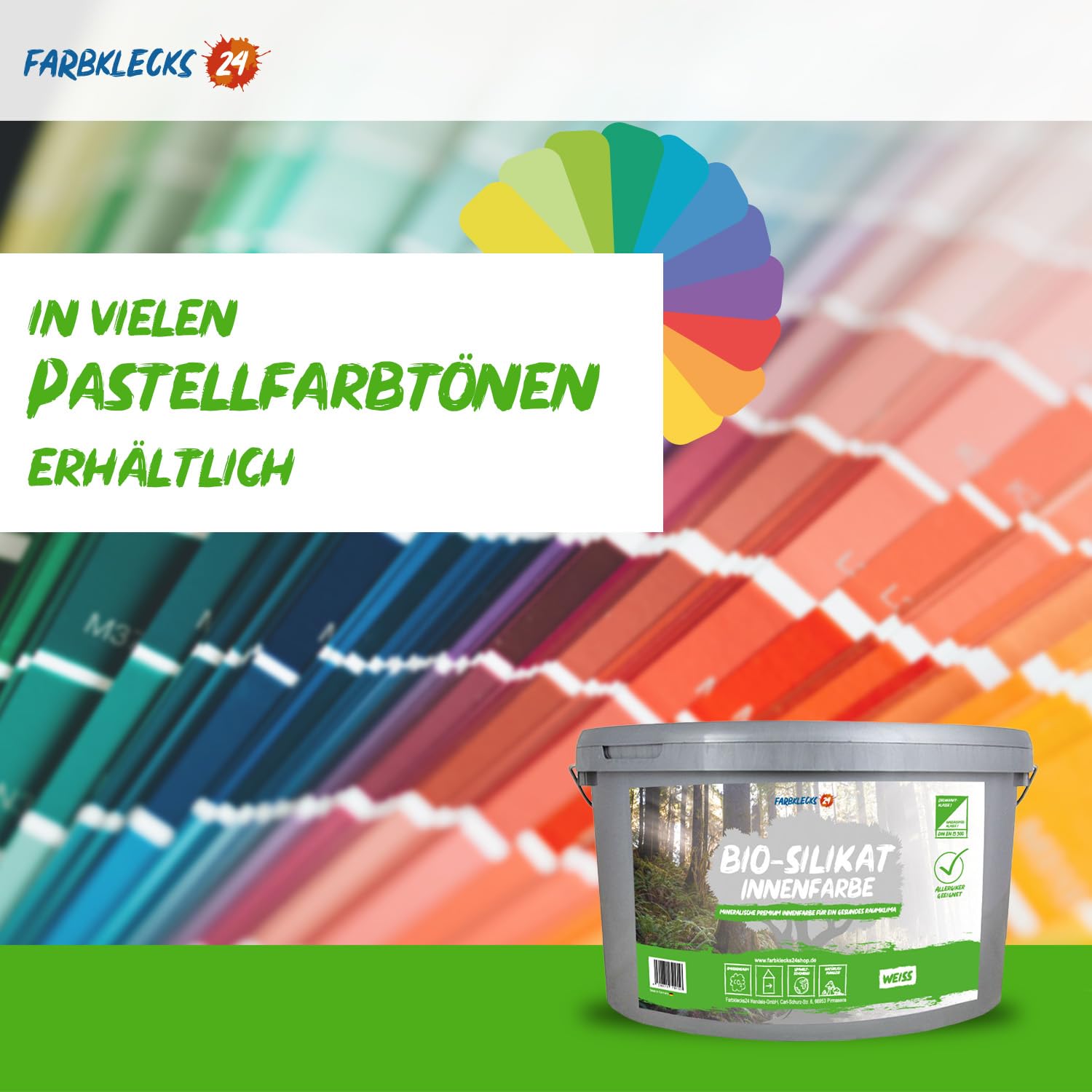 Bio-Silikat Innenfarbe Color 5L Pastell Grün, Wandfarbe, Silikatfarbe innen, für Allergiker empfohlen