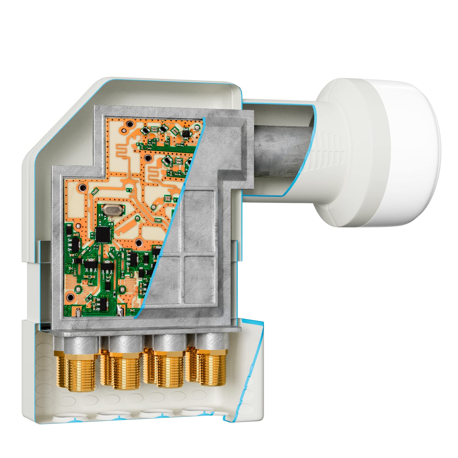 HB-DIGITAL Octo LNB LNC 8 participantes Direct Full HD TV 3D 4K UHD + contactos chapados en Oro + protección climática (Extensible) con 16 F-Plug chapados en Oro Gratis