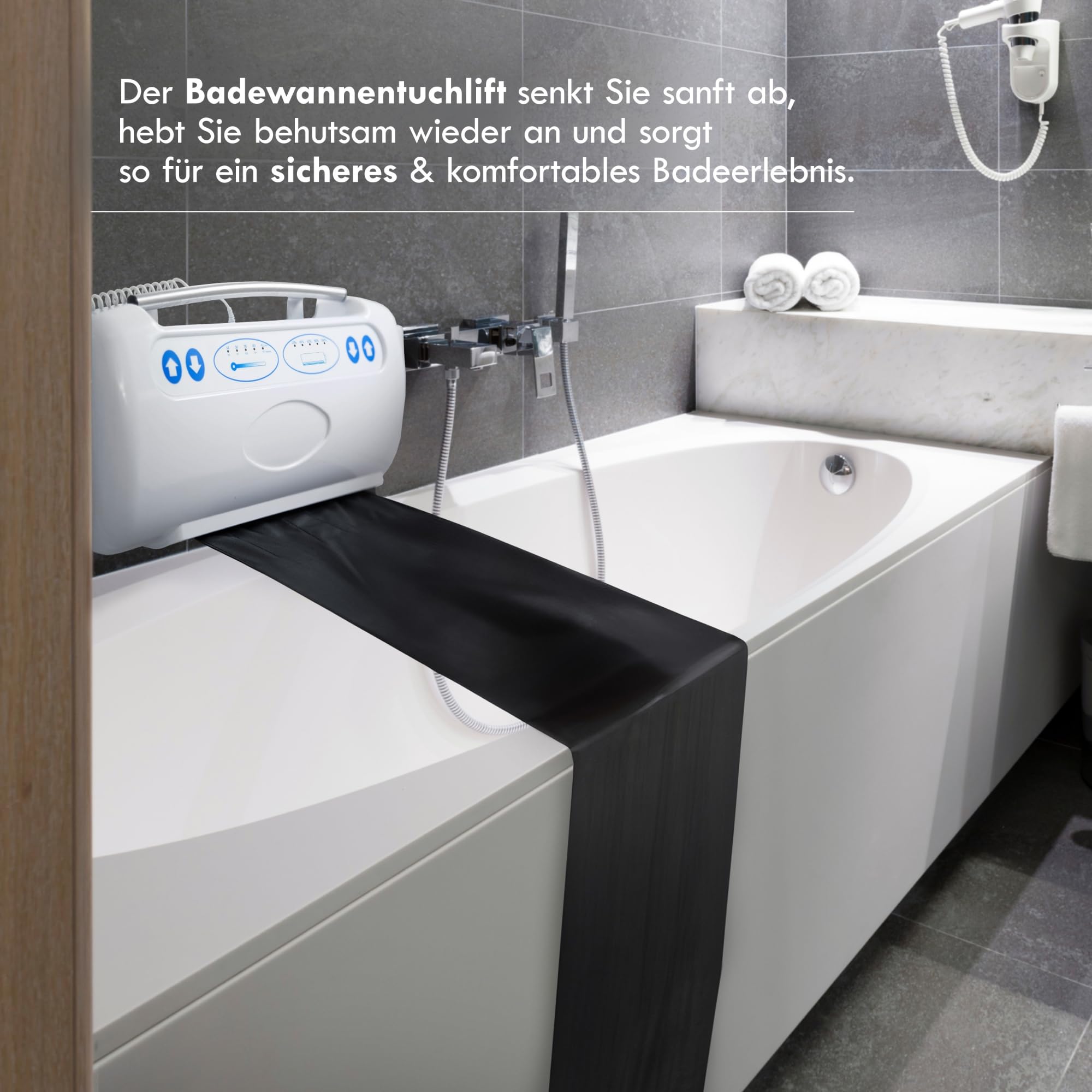 Einstiegshilfe Badewanne/Badewannentuchlifter für Senioren Wannenlift/Lift, Gehäuse: ca. 56 x 30 x 11 cm (LxBxT) elektrischer Duschhocker/Duschstuhl/Badewannenlift, weiß