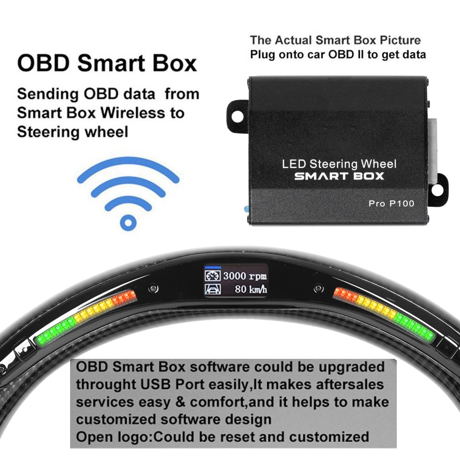 Volante in Carbonio a Forma di D, Sostituzioni del Volante da Corsa Universale, Volante Professionale a Fondo Piatto con Indicatore di Spostamento a LED, Display Dati Dinamici
