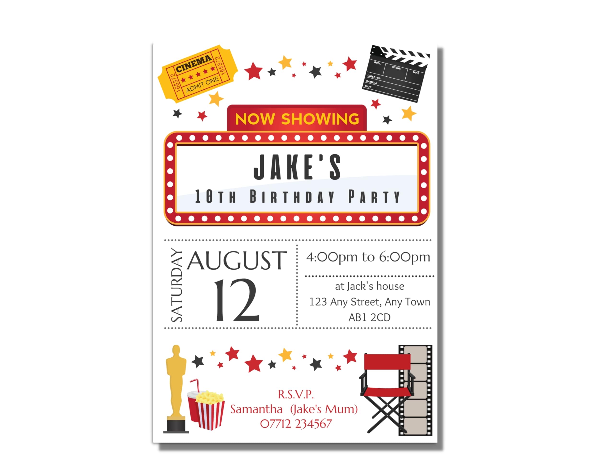 Love To Cherish Personalised Movie Party Birthday Invitations with envelopes, Movie Night Party Invites, Cinema Party - Personalised birthday invitations for boys (30 Invites & Envelopes)