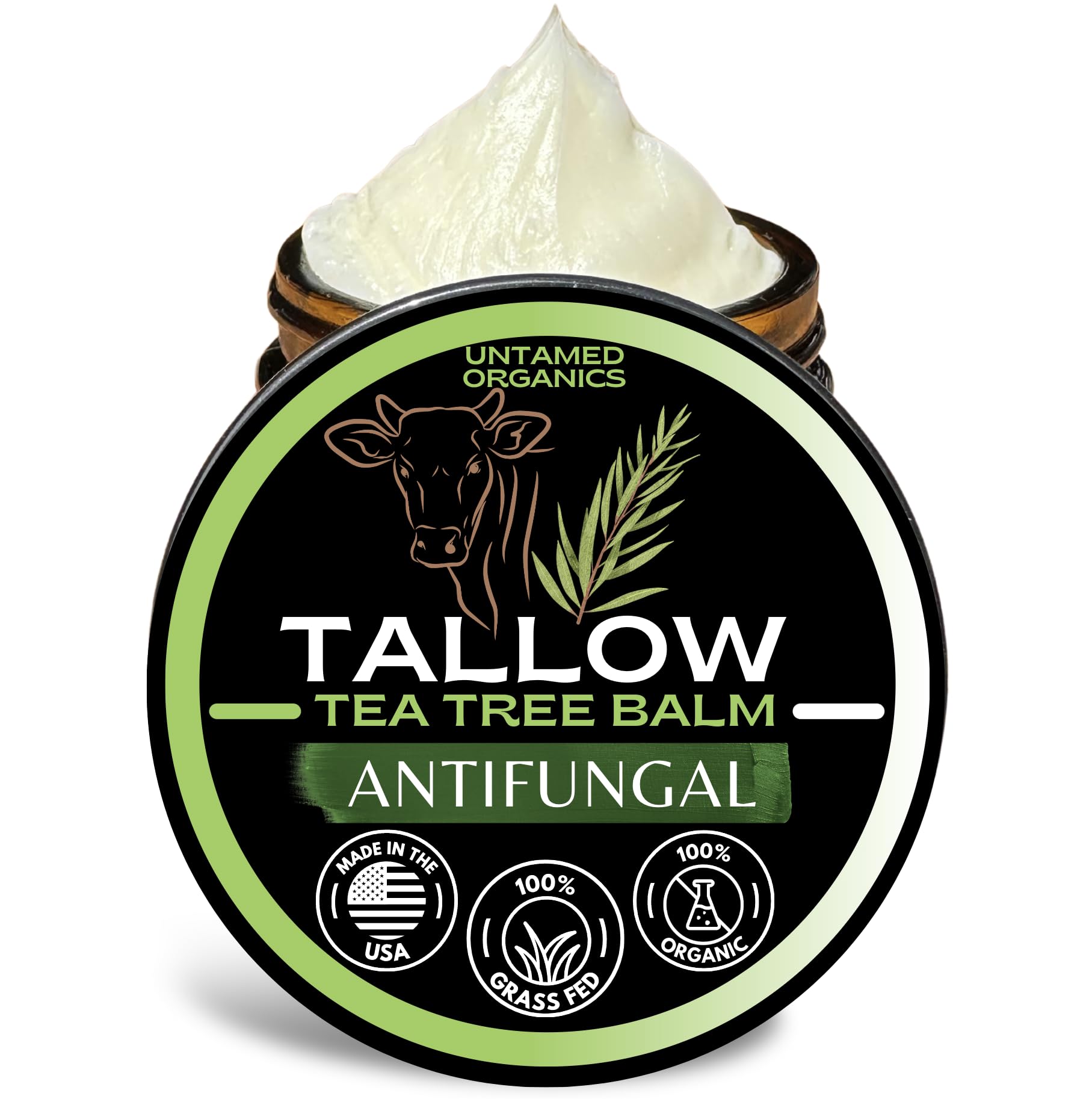 Untamed Organics Tallow Antifungal Balm | Organic Tea Tree Oil Balm with Grass-Fed Tallow | Non-Toxic Itchy Skin Relief Balm | All Natural Remedy for