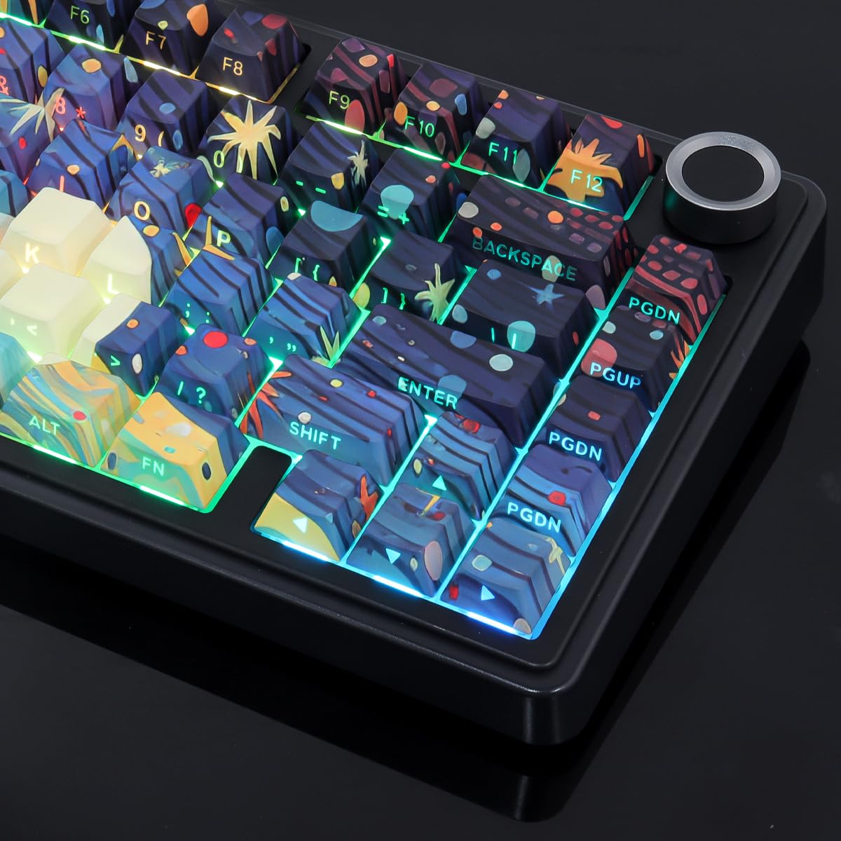 Tsungup Touches personnalisées, 131 touches PBT imprimées sur le côté ciel étoilé, profil Cherry pour claviers mécaniques Cherry MX (noir)