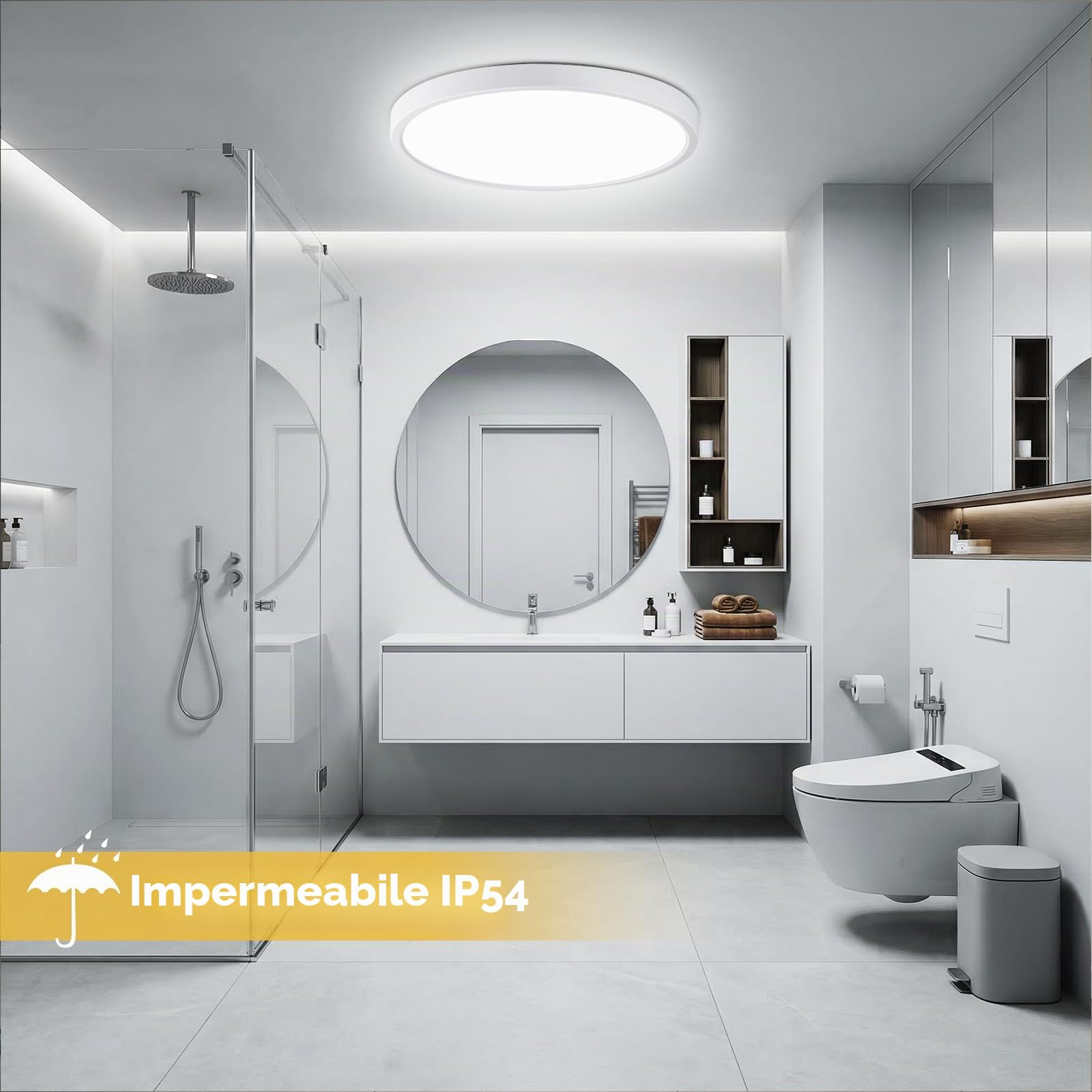 28W Lampada con Sensore di Movimento, 2800LM Plafoniera Dimmerabile con Telecomando, Luce led con Sensore Crepuscolare, IP54 3000K Lampada da Soffitto Luci per Scala Balcone Bagno, 30cm
