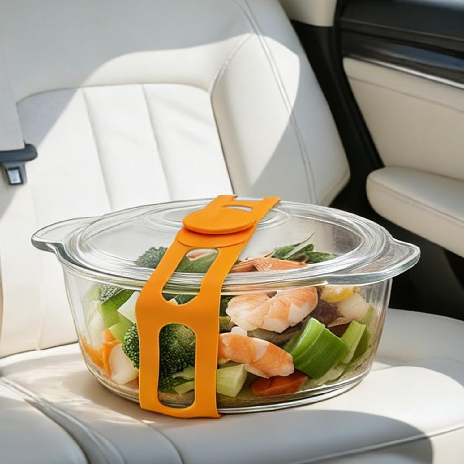 FORTIDY Silicone Latch Strap for Slow Cooker Lid, Self-Lock Tie, Orange