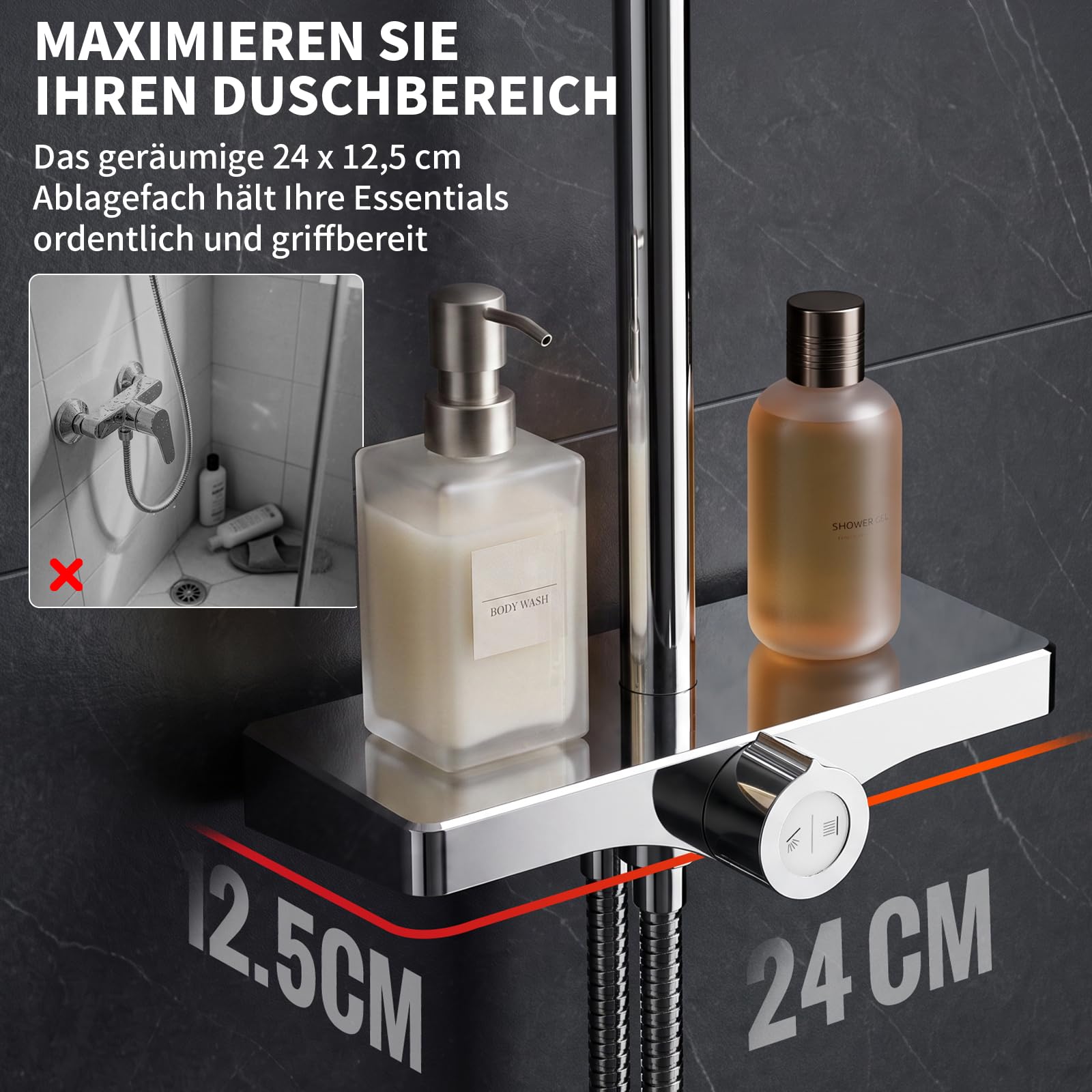 Rainsworth Regendusche ohne Armatur mit 25 cm rundem Regenduschkopf Chrom