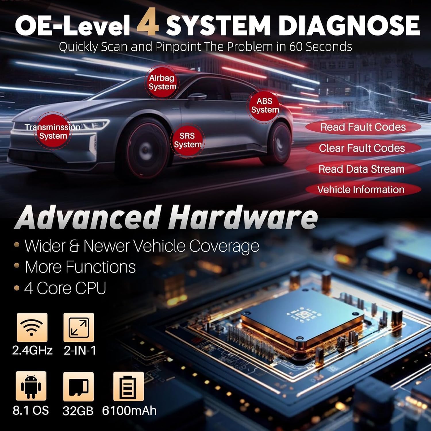 LAUNCH CRP129E V3.0 OBD2 Auto Diagnostica Italiano con 4 Sistemi e 12 Servizi di Riavvio, Diagnosi Sistema Motore ABS SRS Trasmissione, Ripristino Olio SAS DPF TPMS EPB Iniettore Codifica BMS OBD 2
