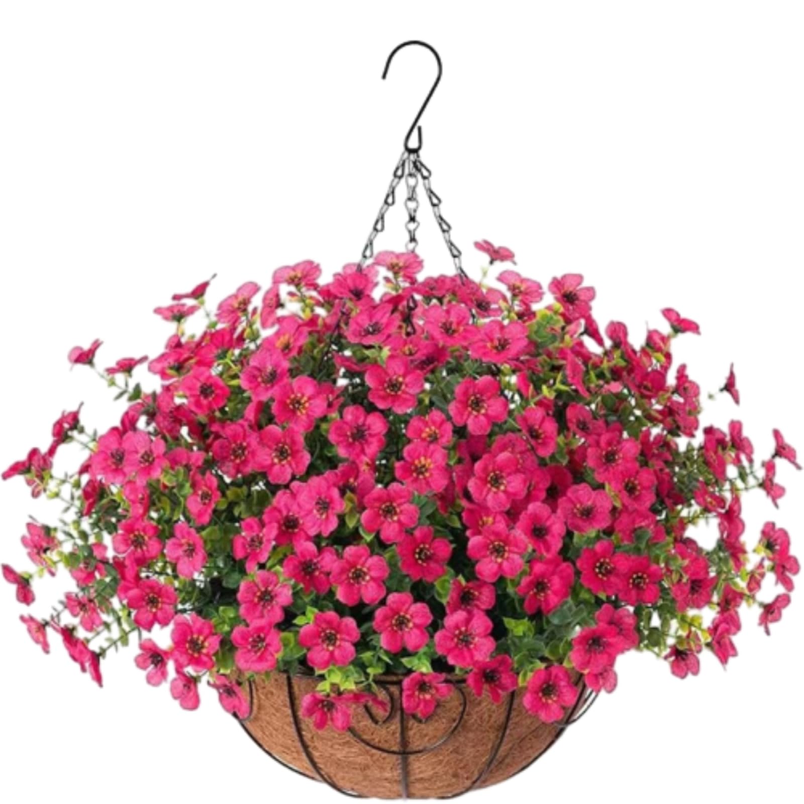JORCEDI Simulated Hanging Flower Basket Artificial Hanging Basket with Flowers Chain Hanging Basket Bracket for Home Outdoors Garden Patio Porch (C)