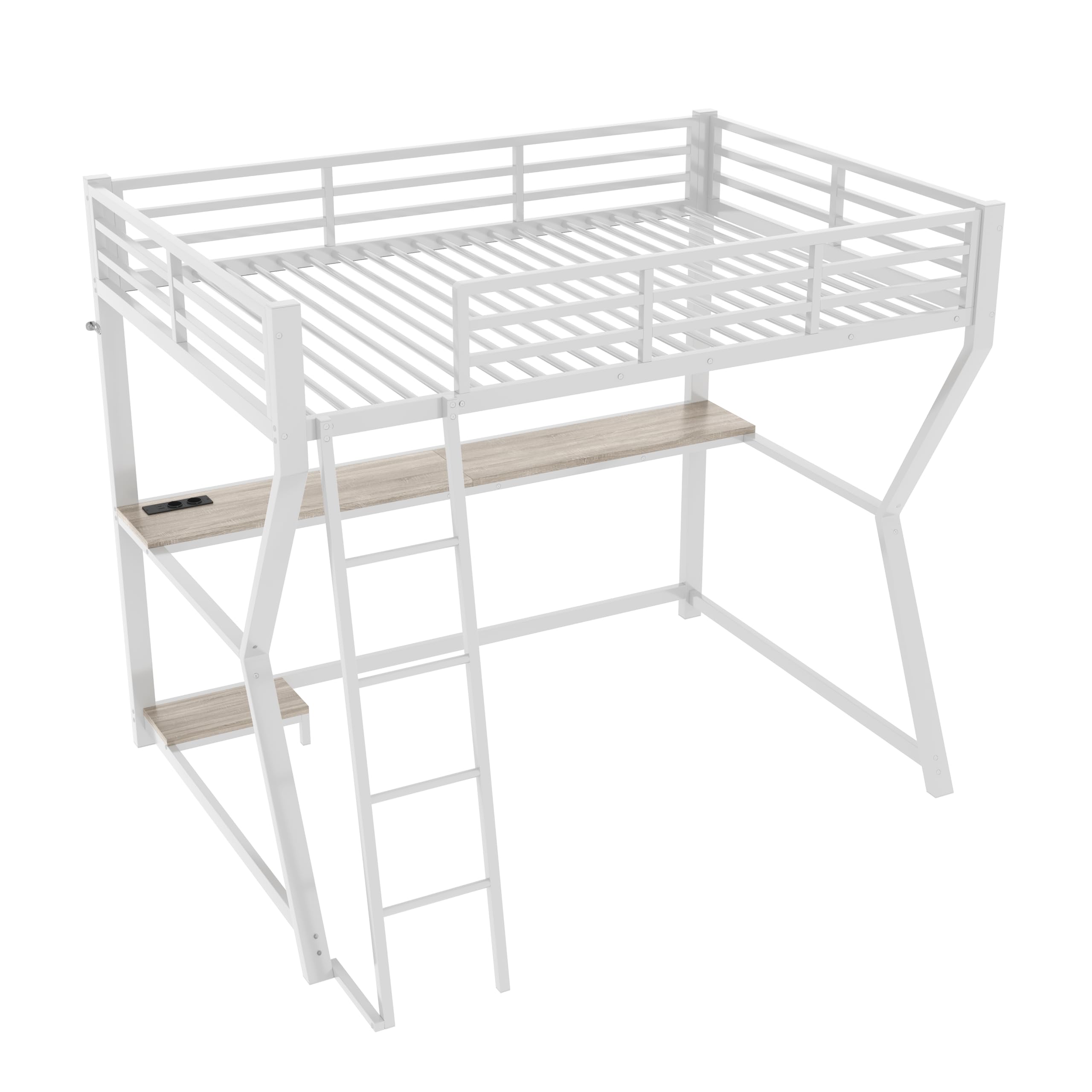 Litera Cama individual 90x200, Cama infantil con litera con luz LED y estación de carga USB y escritorio y estantería para consola de ordenador, cama de metal con