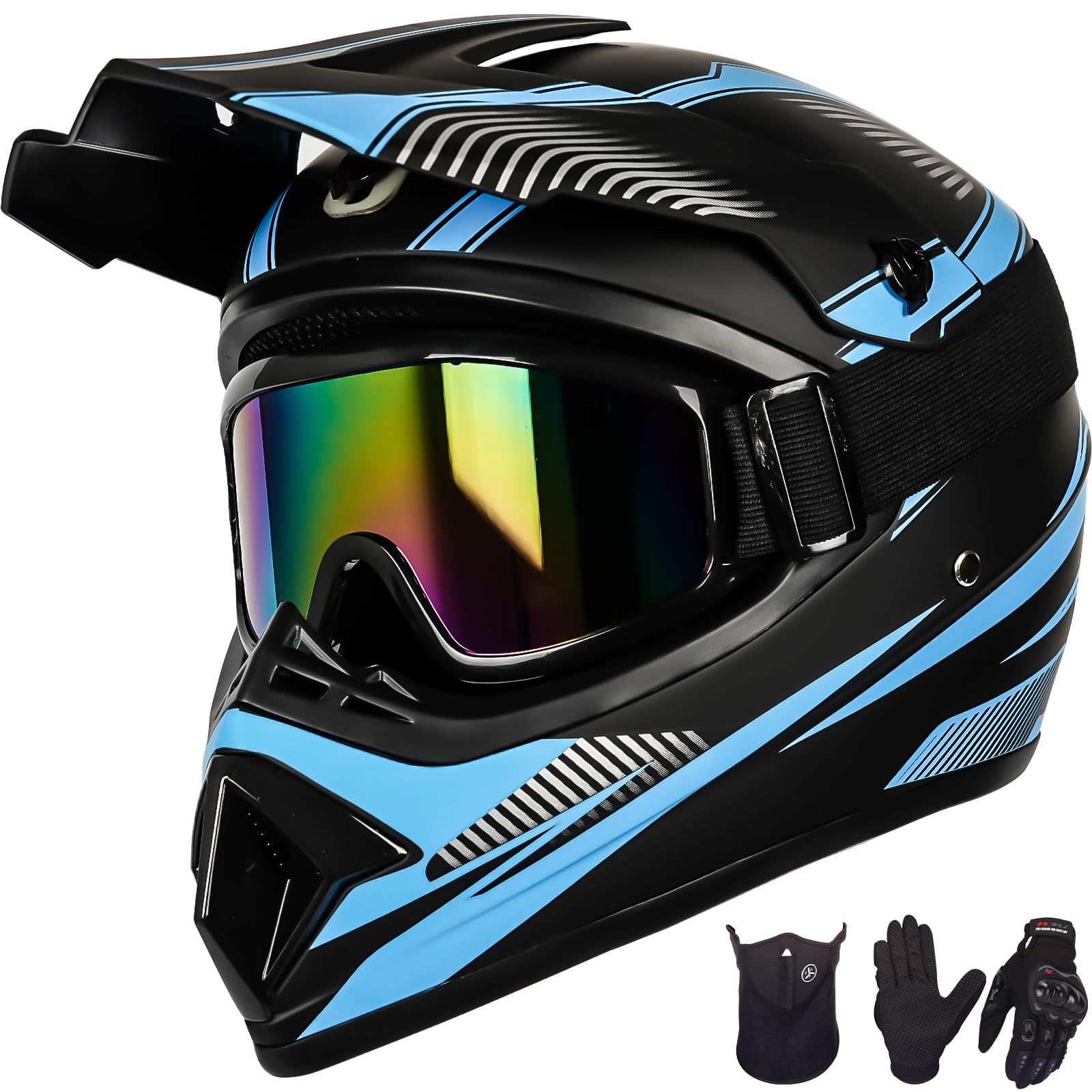 Youth Kids Motocross Helmet Full Face Motorcycle Dirt Bike Off-Road Mountain Bike BMX MX ATV Helmet with(Gloves Goggles Mask) 4Pcs Set - DOT Approved