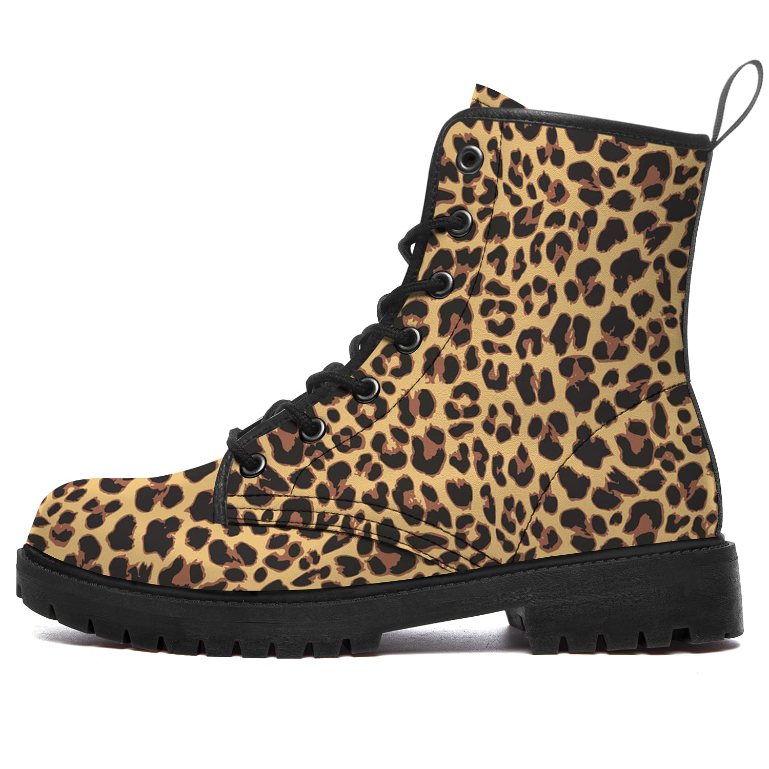 Klomax Leopard Print Boots for Women Combat Boots Lace-up Ankle Booties