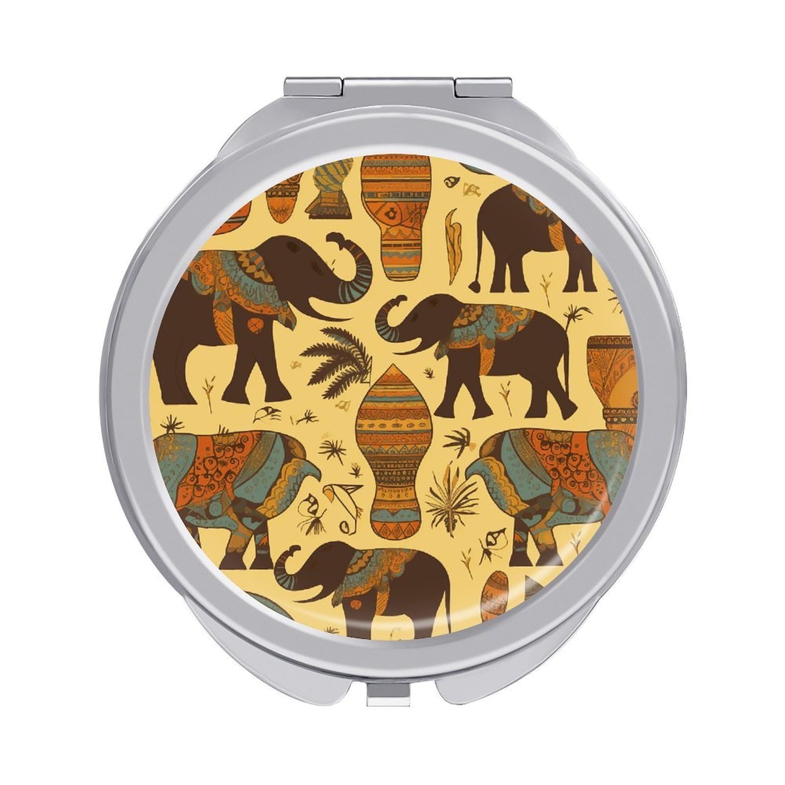 VstaDank Africa Elephant Compact Mirror for Purses Round Fashion Travel Makeup Mirror 2X /1x Magnifying Double Sides Mini Mirrors Portable Pocket Mirrors for Handbag Purse Women Gift