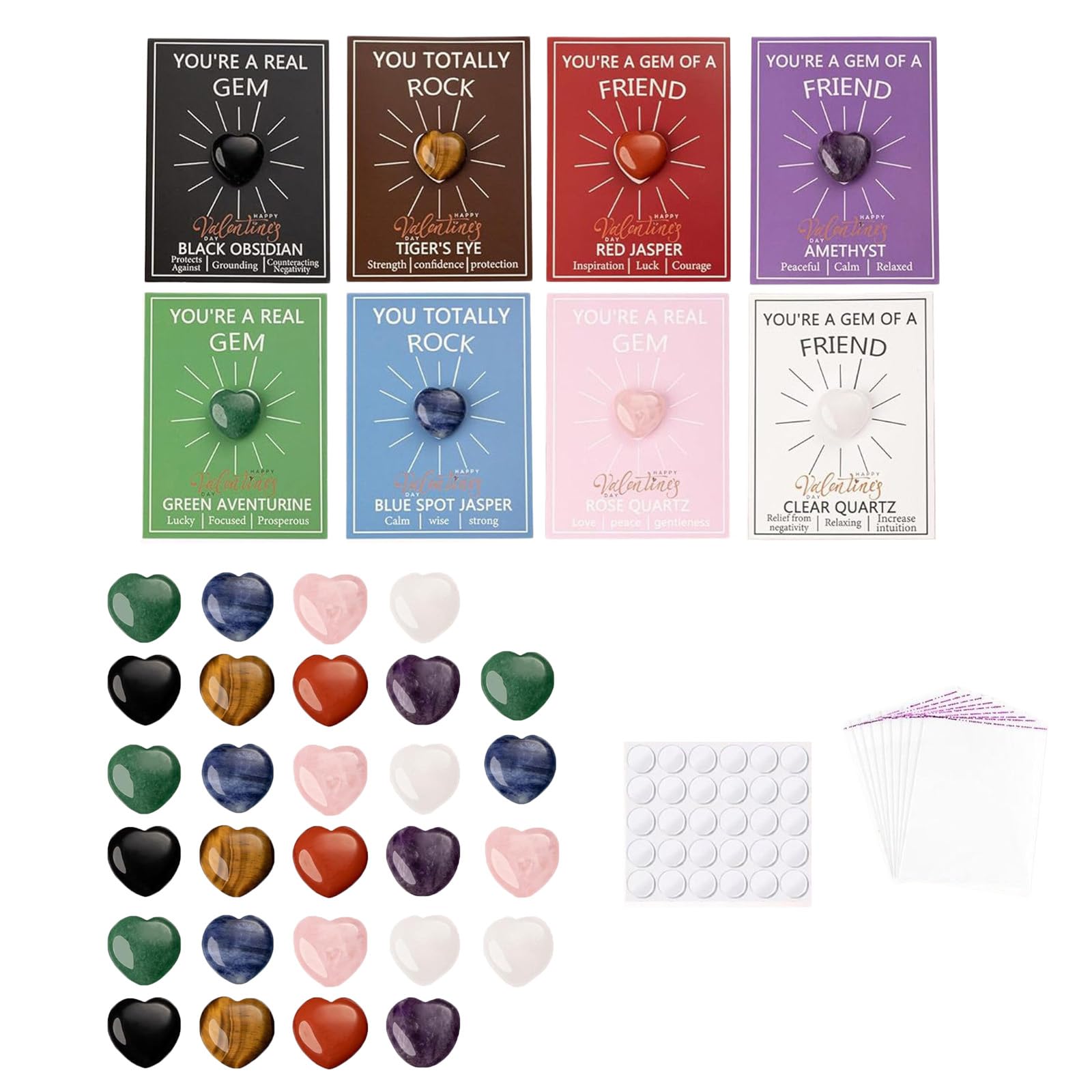 SHINLHUA 24 / 48Pcs Heart Stone with Positive Affirmation Cards for Valentines Birthday Exchange Heart Stone with Positive Affirmation Cards