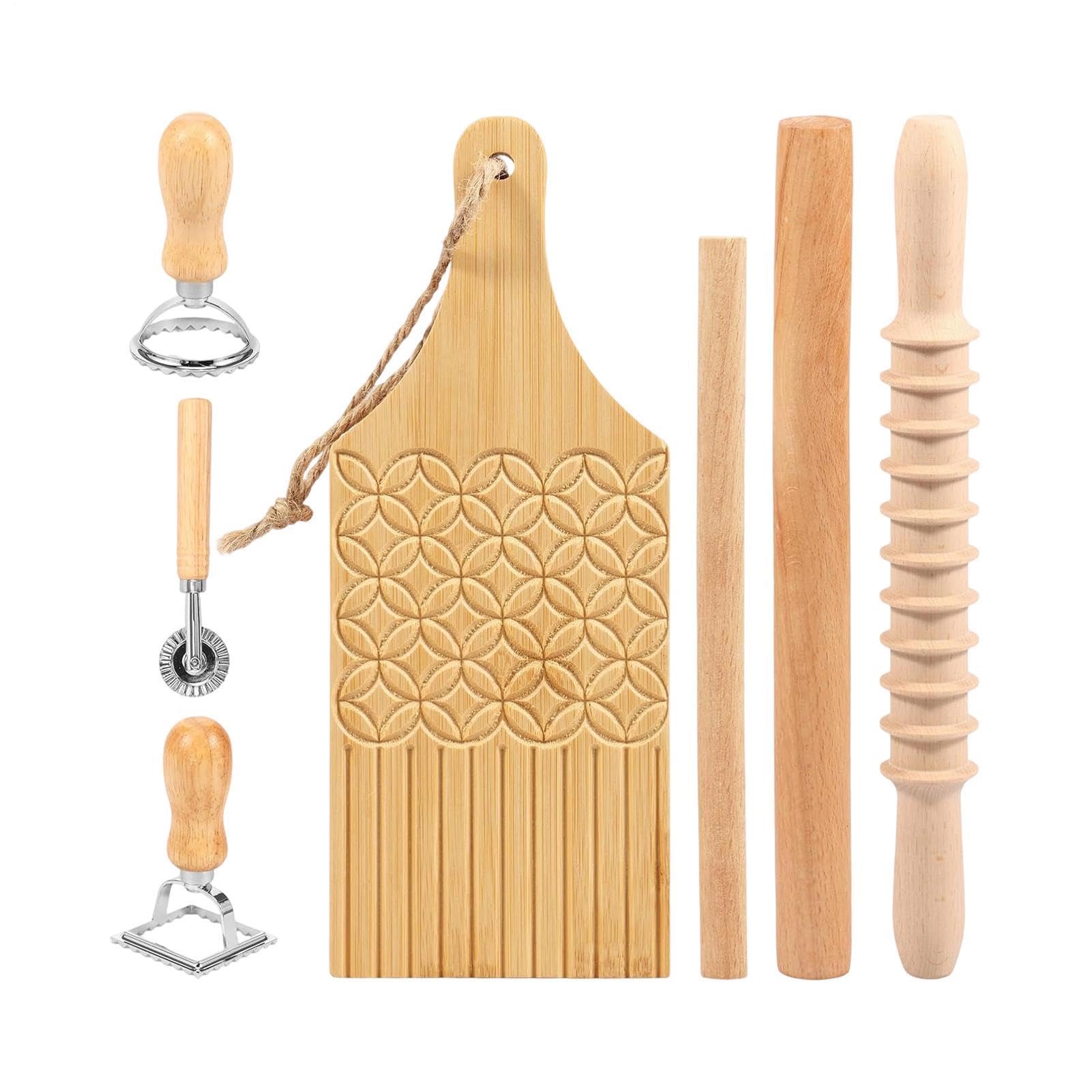 Générique Ausstechformen Ravioli, 7-teilig, Holzbrett, lebensmittelecht, manuell | Französisches Nudelholz für hausgemachte und professionelle Küche, Zubereitung von Nudeln, Nudeln, Gebäck, Mahlzeiten und