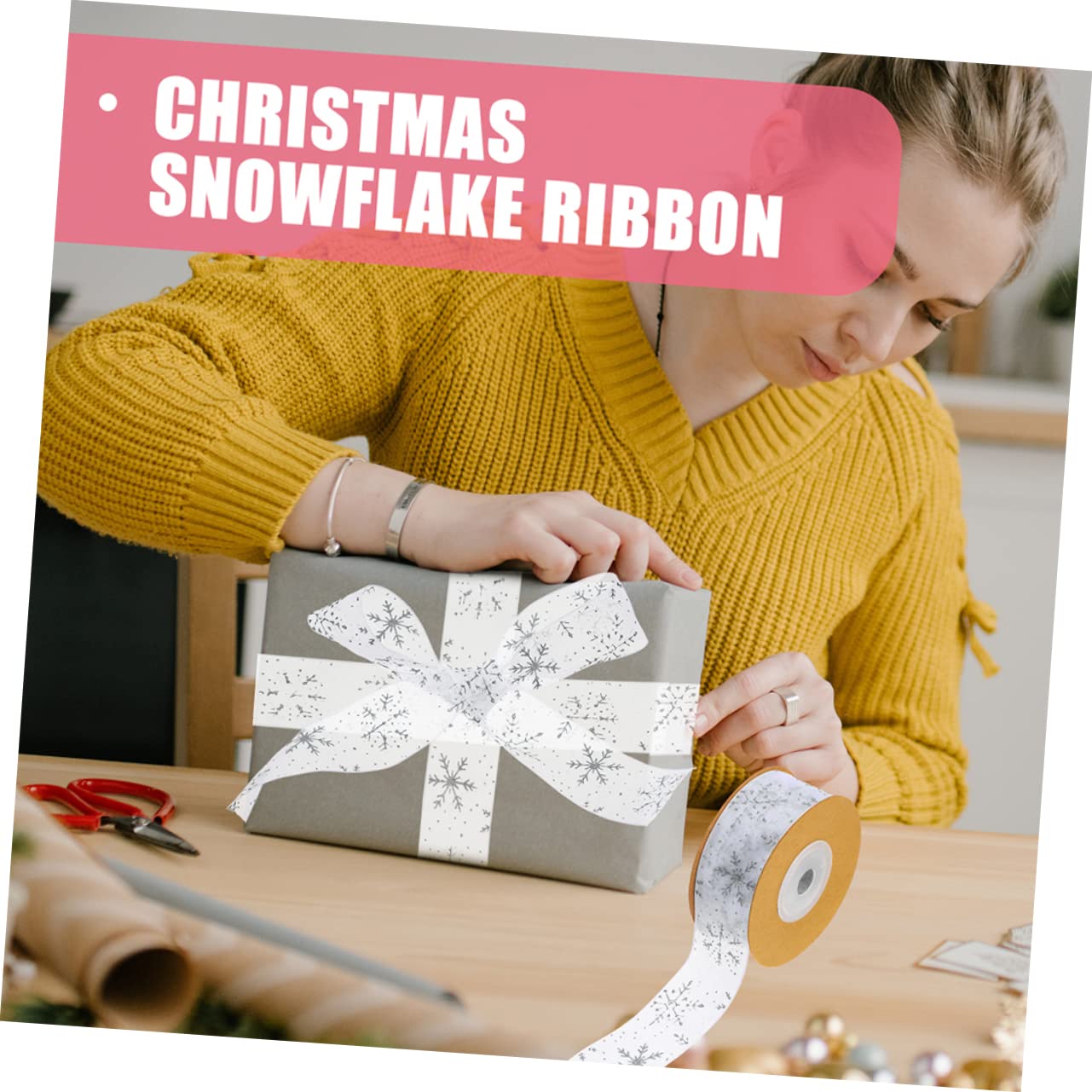 TEHAUX 4rollen Weihnachtsdeko Schleifenband Mit Schneeflockenmuster Für Geschenkverpackung Und Bastelprojekte Geeignet Für Festliche Anlässe Und Dekorationen