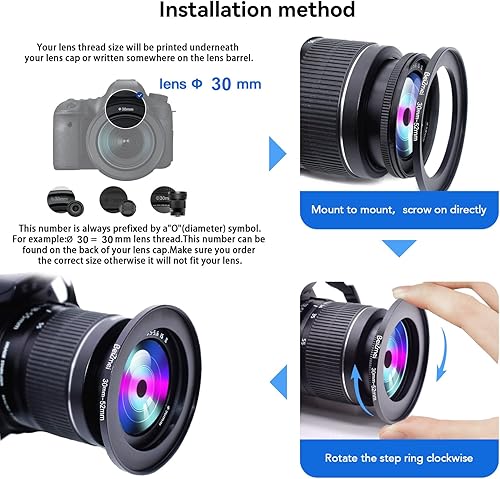 Miniatura 4 de Anillo de filtros de cámara de 1.181 in a 2.047 in, anillos de filtros compatibles con todas las marcas Ø30mm lente a Ø52mm UV ND CPL accesorio de