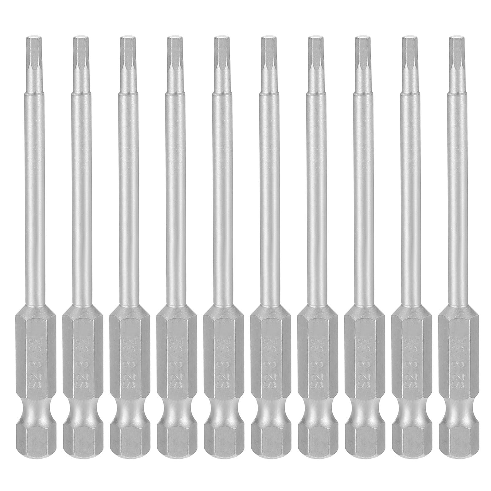sourcing map 10pcs Hex Head Wrench Drill Bit 3/32" SAE 1/4" Hex Shank 3"(75mm) Length S2 Steel Magnetic Impact Drivers Industrial Grade Hexagon Electric Screwdriver Bit, Gray