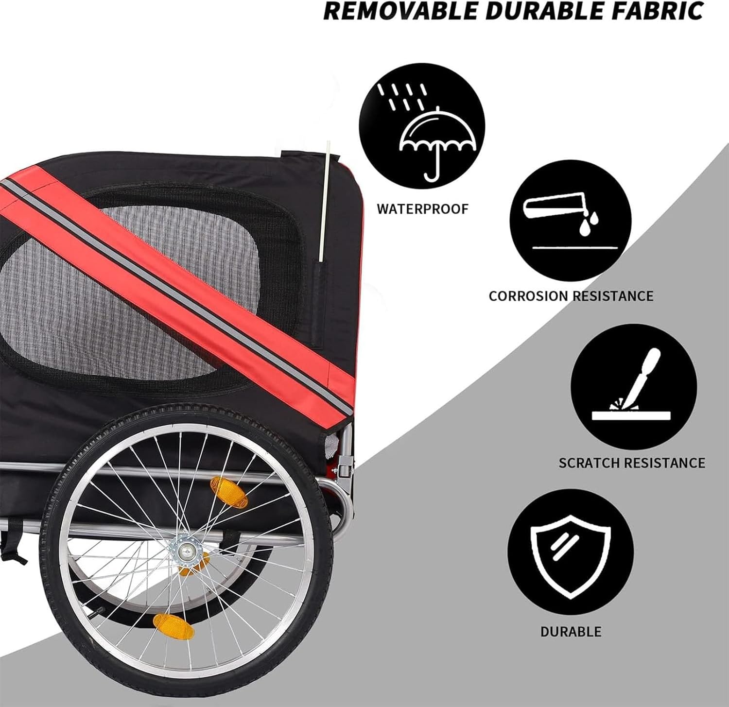 Dog Bike Trailer, Pet Cart Bicycle Wagon Cargo Carrier Attachment for Travel for Off-Road & Mesh Screen, Safety Flag