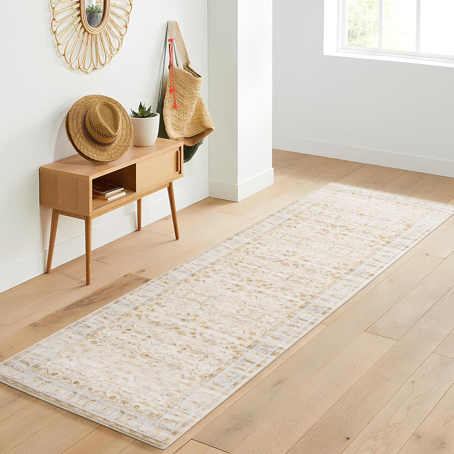 Asrug 2x10 Washable Runner Rug, Floral Runners for Hallways