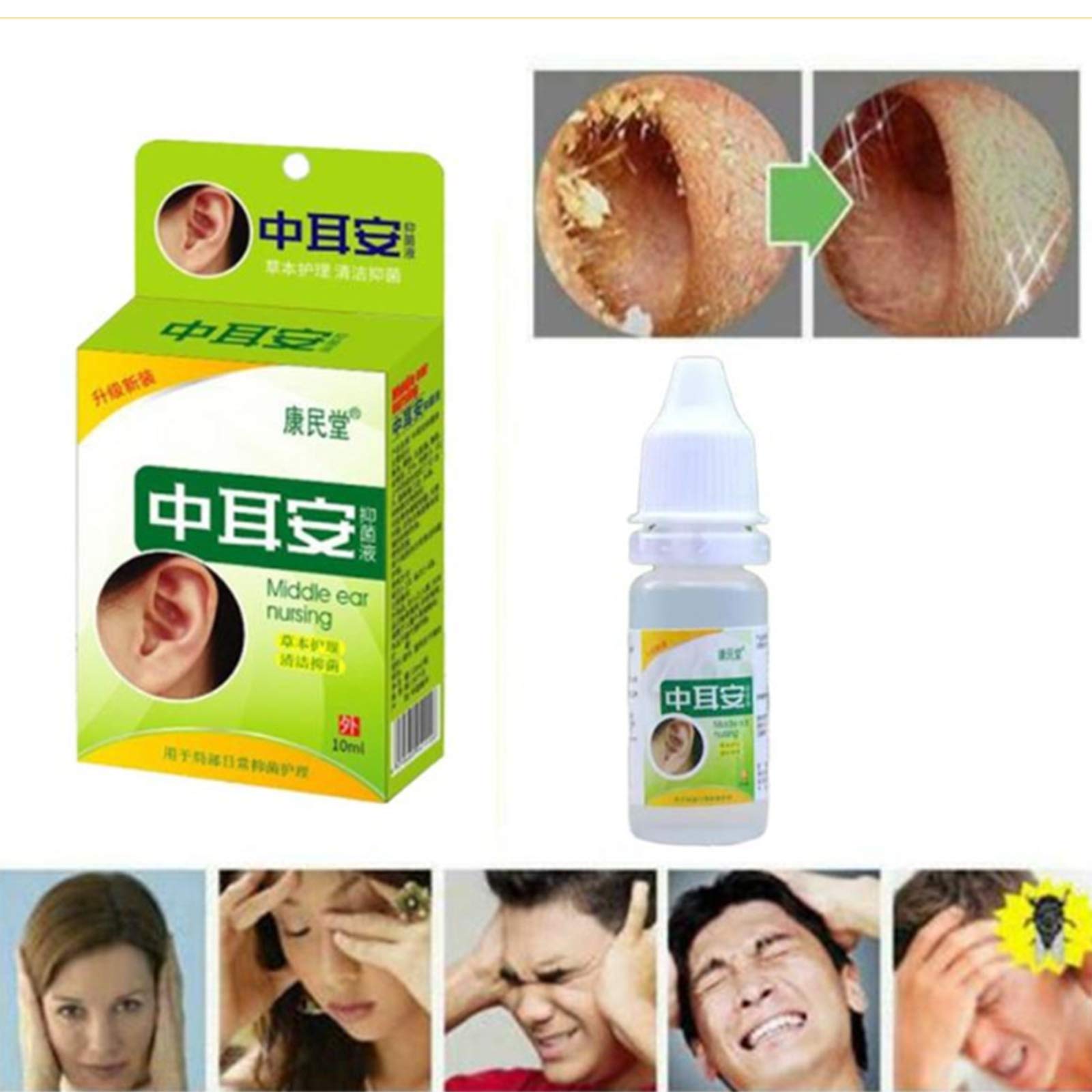 Xuebai 10ml Hierbas Chinas Gotas nutritivas para los oídos Otitis Media aguda Tinnitus sordera líquido de Limpieza Antibacteriano para aliviar el Dolor