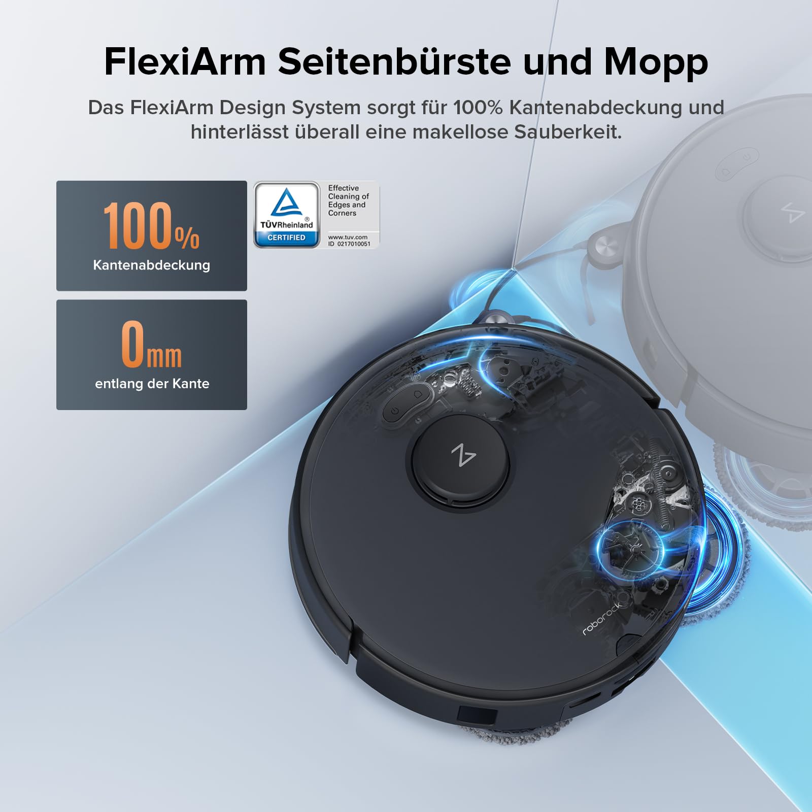 roborock Qrevo Edge S5A Saugroboter mit Wischfunktion,Dual Anti-Tangle-System,18.500Pa,FlexiArm Design Kantenreinigung, Hebarem Wischmopp,75℃ Heißwasser-Moppwäsche (Schwarz) - 5