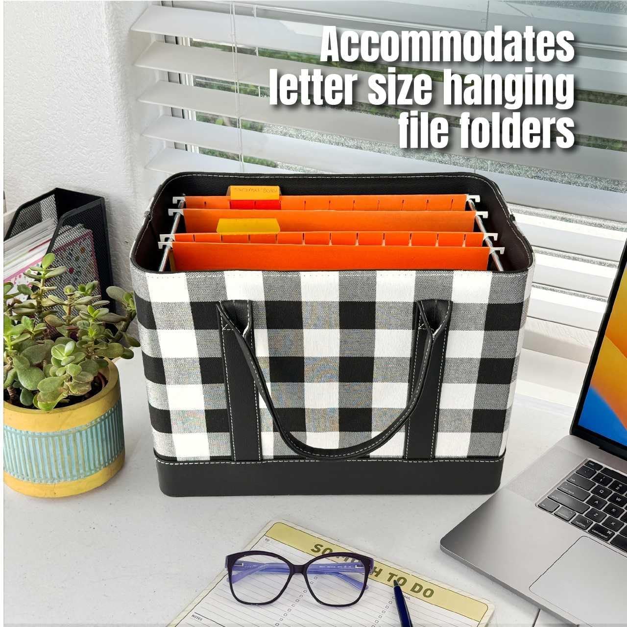 Trenton Gifts File Organizer Tote | Stylish Way To Keep Organized | Black/White Plaid